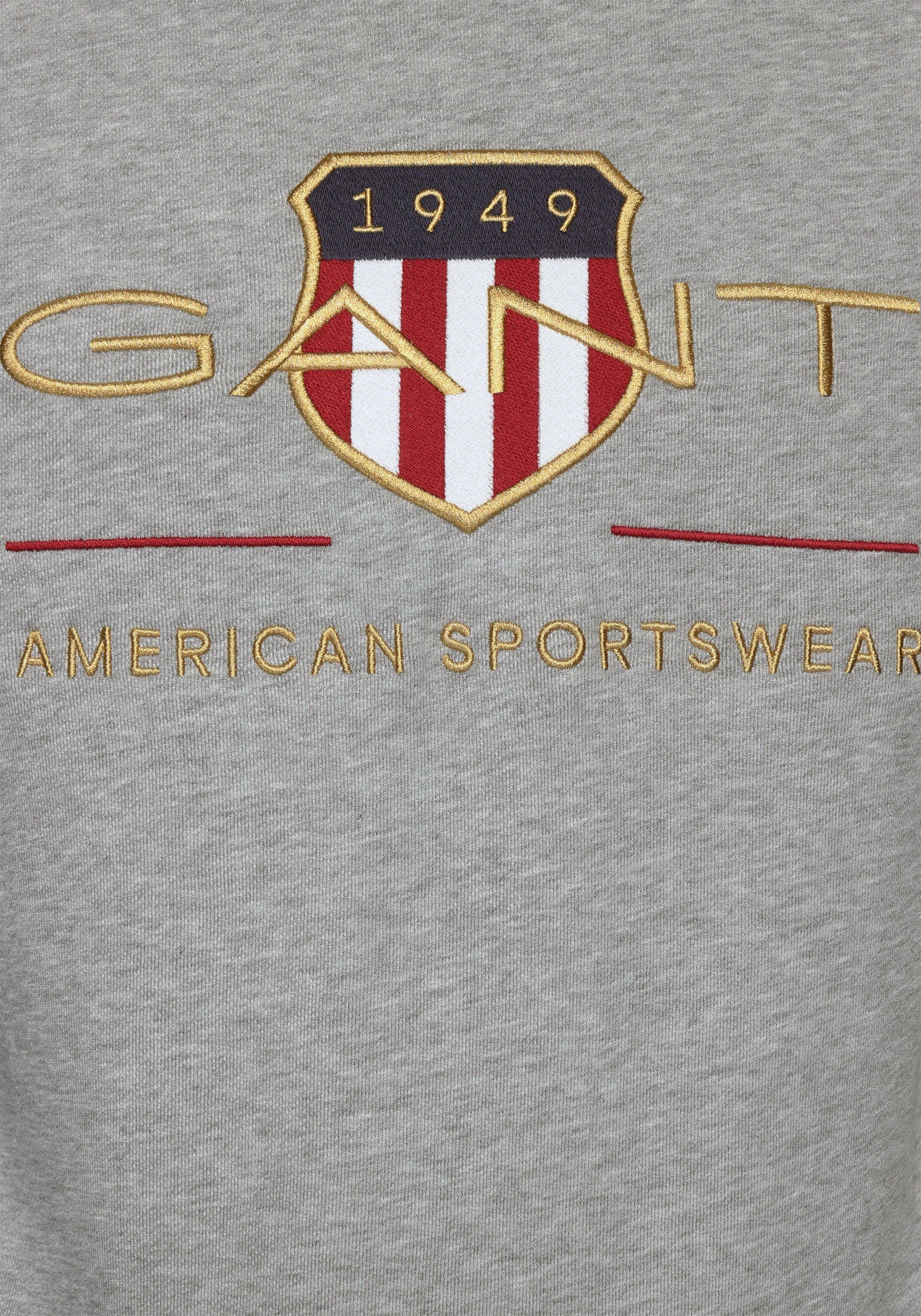 Gant C-NECK melange mit SHIELD geripptem Rundhalsausschnitt grey ARCHIVE Sweatshirt