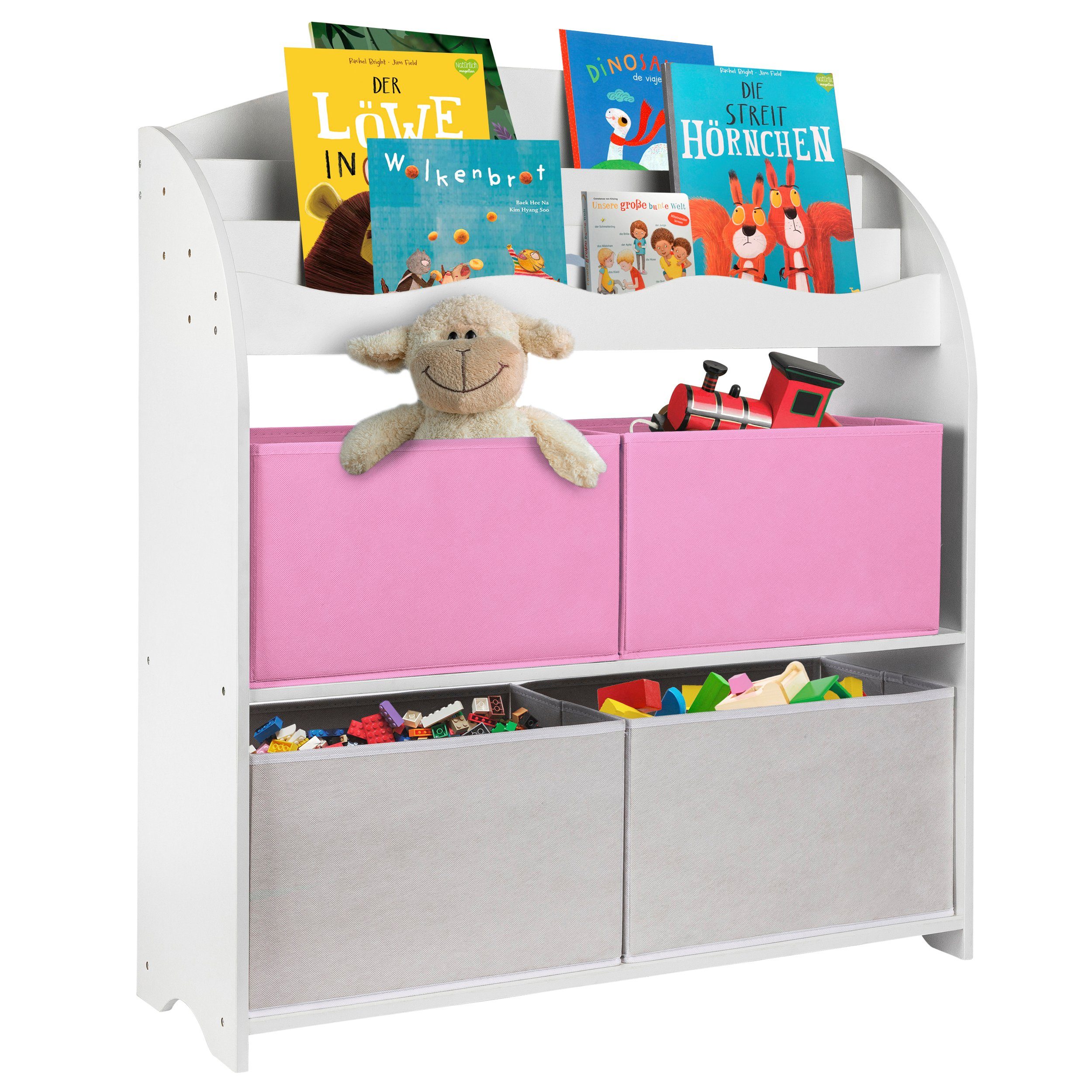 ONVAYA Bücherregal Kinder-Bücherregal Weiß, Kinderregal weiß/rosa Aufbewahrung mit Boxen