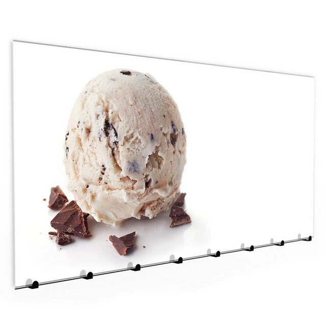 Primedeco Garderobenpaneel “Garderobe, Schlüsselbrett mit Magnetwand und Memoboard aus Glas mit Motiv Eiskugel mit Schokolade”