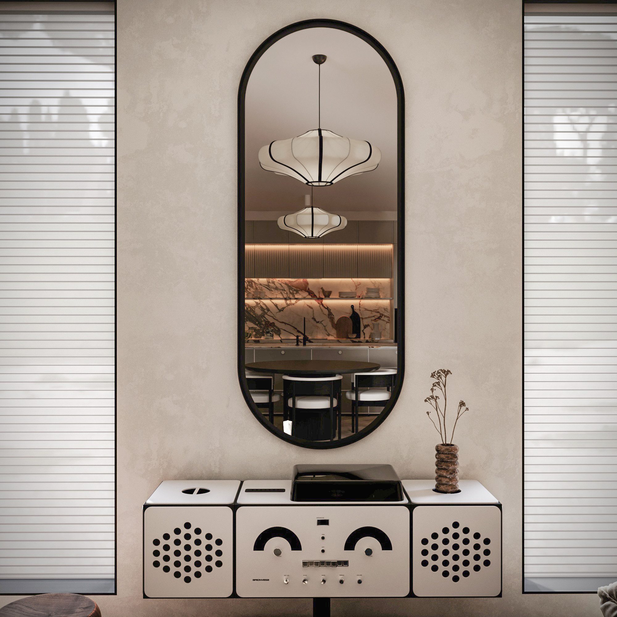 MySpiegel.de Wandspiegel Bobby doppelt Rundbogen Spiegel mit Schwarz Alurahmen und Befestigung