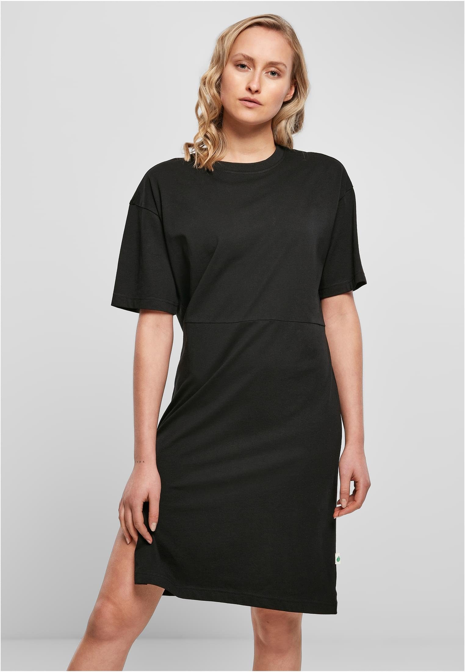 URBAN CLASSICS Jerseykleid Organic Damen Slit schwarz Dress Oversized (1-tlg) Ladies Tee
