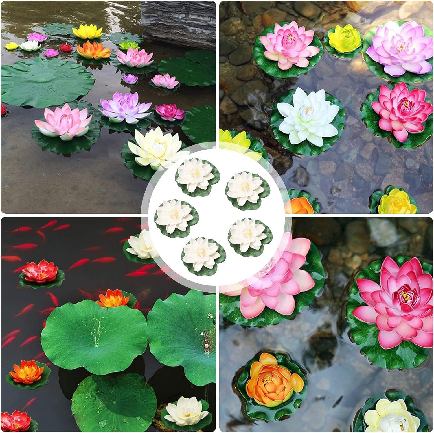 Kunstblumenstrauß 5 künstliche schwimmende Seerosen – Deko für Teich & Pool, FOUORTUNATE-BEE, 5er Set künstliche Seerosen, schwimmende Teichdeko – Bild 5 von 5
