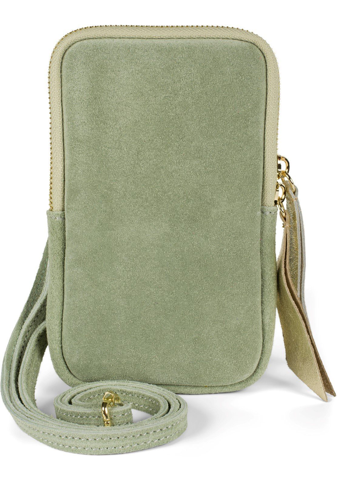 styleBREAKER Mini Bag (1-tlg), Echtleder Handy Umhängetasche Veloursleder