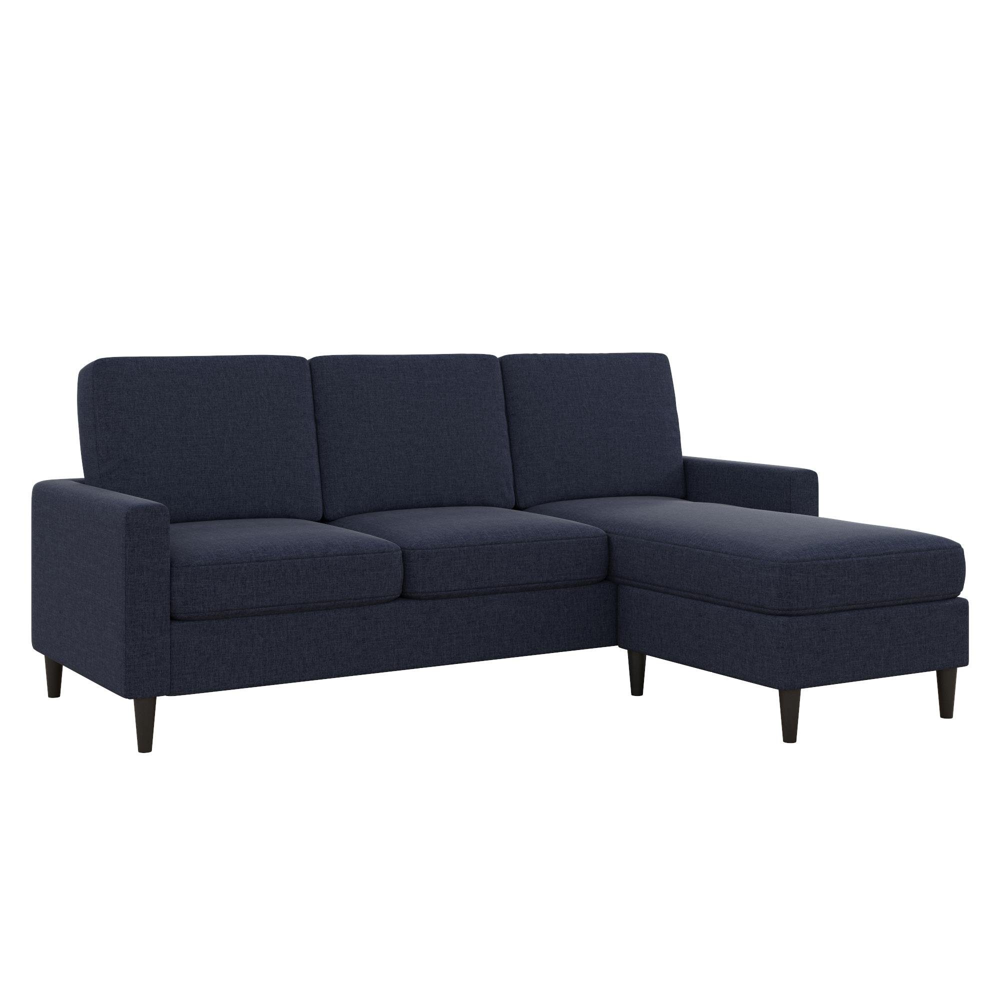 loft24 Ecksofa Kaci, 3-Sitzer Couch mit Recamiere, Stoffbezug, Breite ca. 206 cm blau