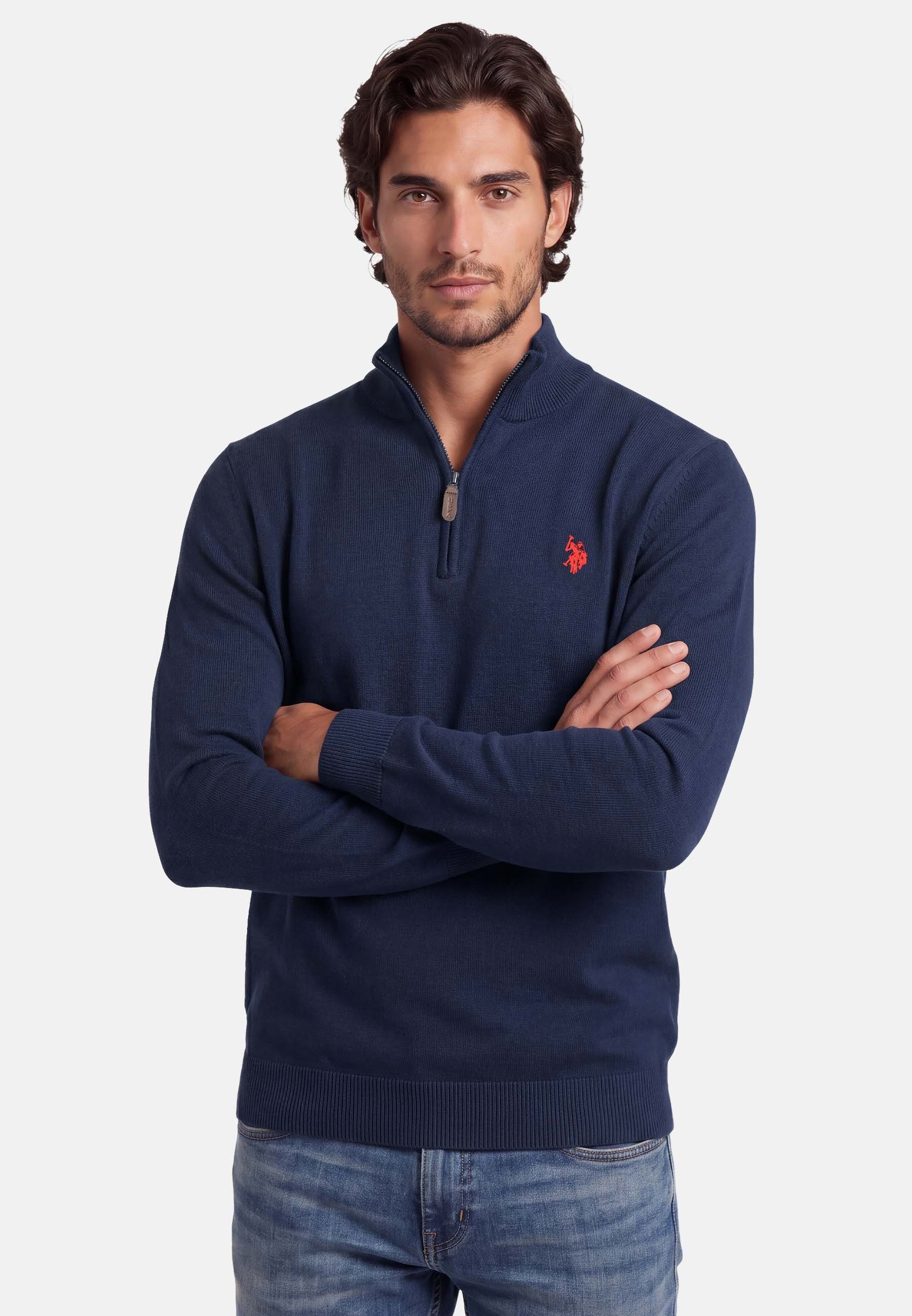 U.S. Polo Assn. Stehkragenpullover USKnooxx – Herren Half-Zip Strickpullover Baumwoll-Viskose-Mix, weiche Qualität und sportiver Look