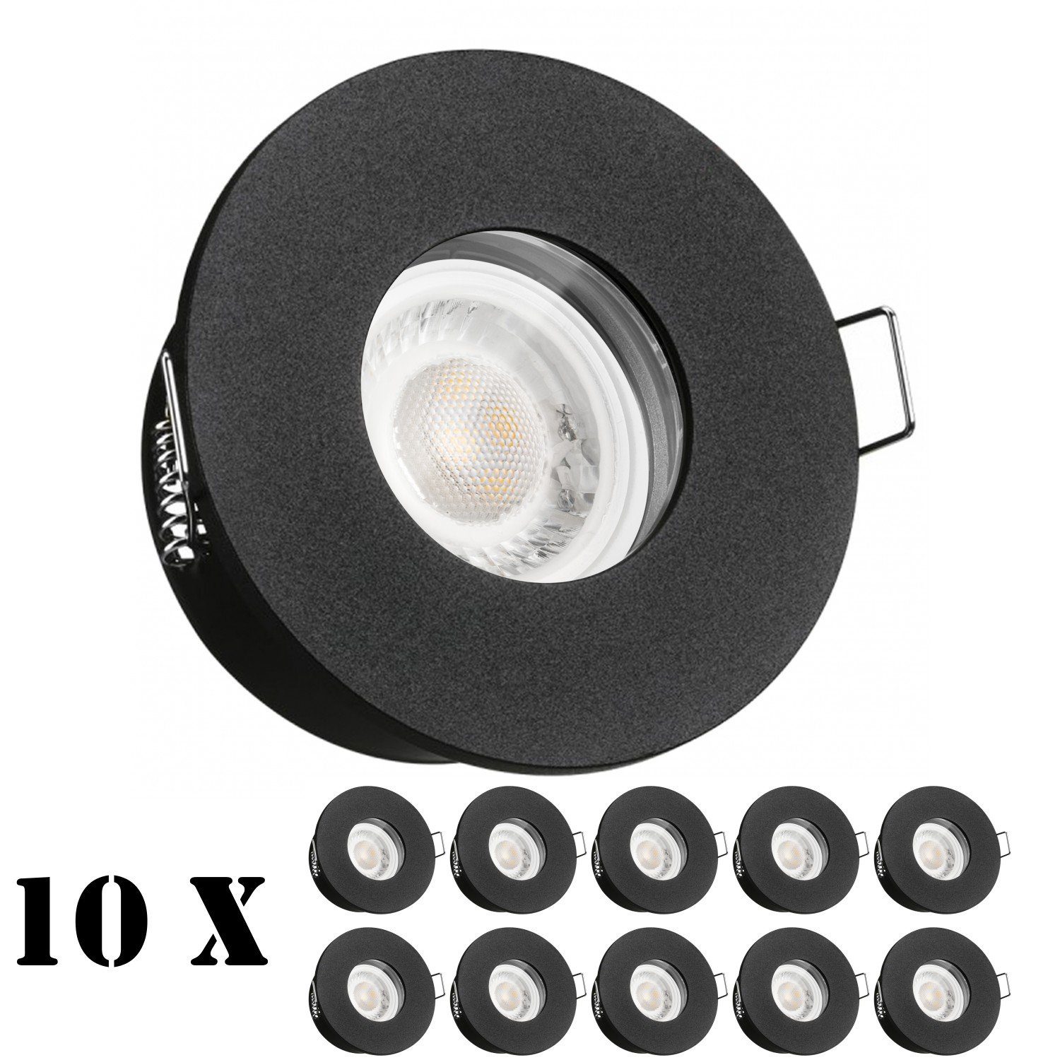 LEDANDO LED Einbaustrahler 10er IP65 LED Einbaustrahler Set extra flach in schwarz mit 5W Leuchtm | Strahler