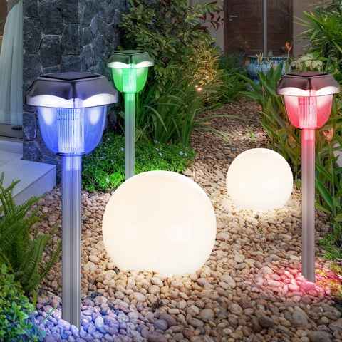 etc-shop LED Gartenleuchte, LED-Leuchtmittel fest verbaut, 5er Set LED Solar Außen Steck Kugel Leuchten Balkon Erdspieß Lampen