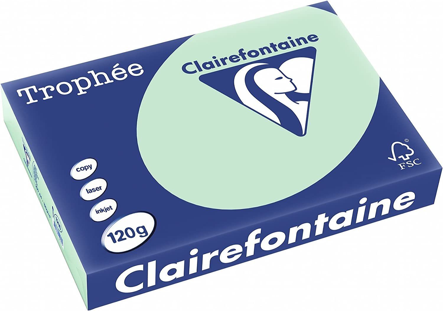 CLAIREFONTAINE Drucker- und Kopierpapier Clairefontaine 120g/m² - Hellgrün DIN-A4 Blatt 1216C 250 Trophée