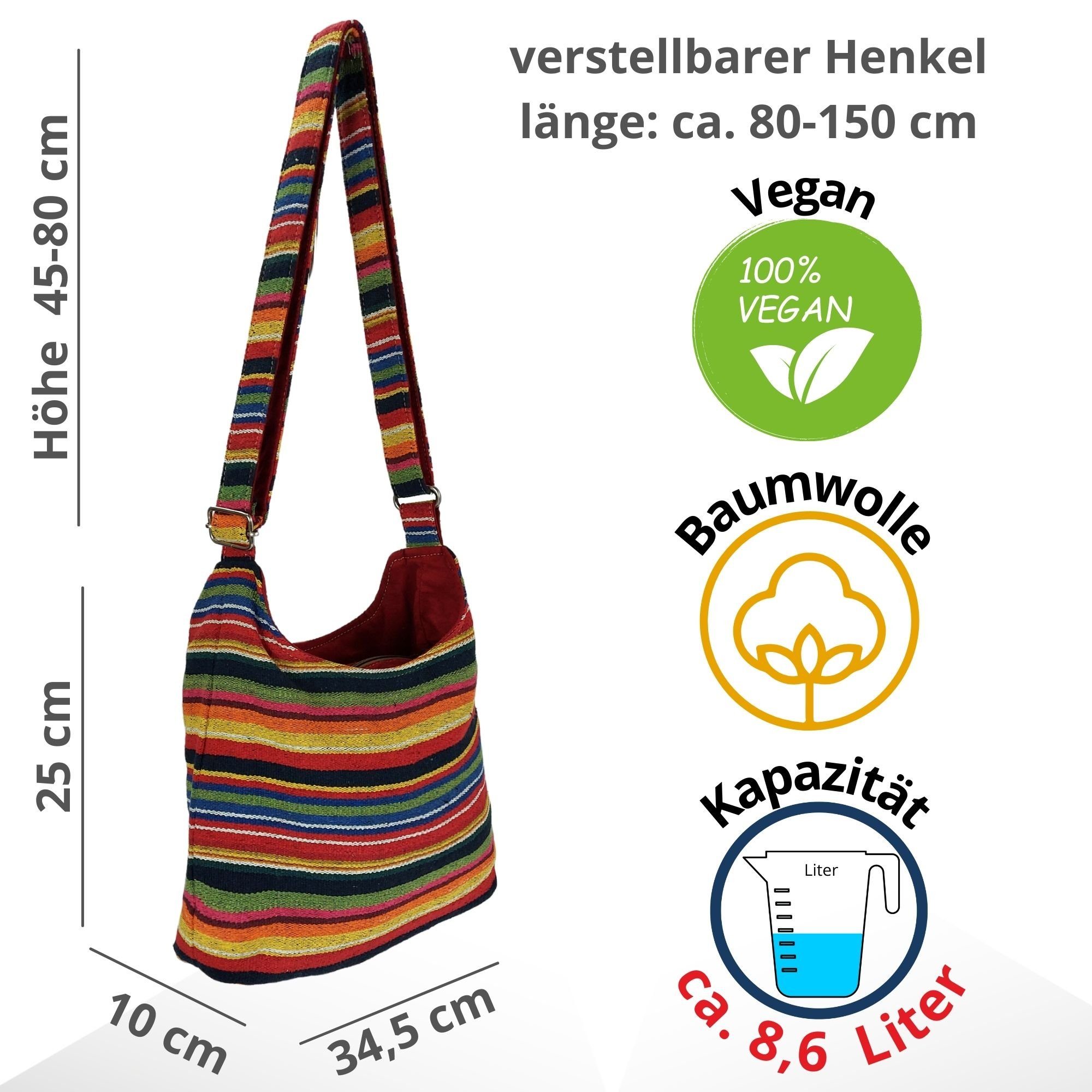 Vegane Umhängetasche Streifen Crossbody Hobo Design nachhaltige Hobo bunt/senf Tasche, Sunsa Crossover,