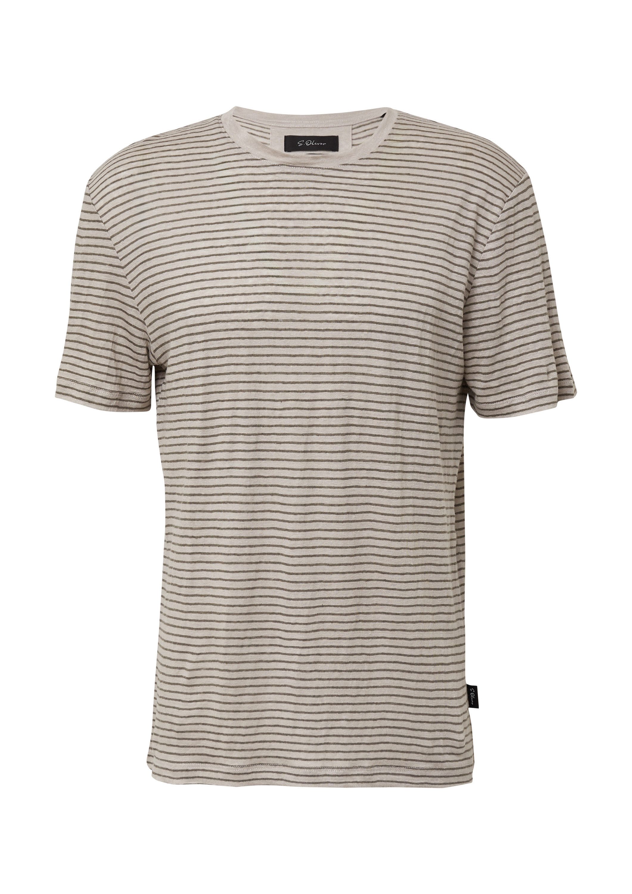 s.Oliver Kurzarmshirt T-Shirt Gestreiftes Flammgarn-Shirt aus Leinen