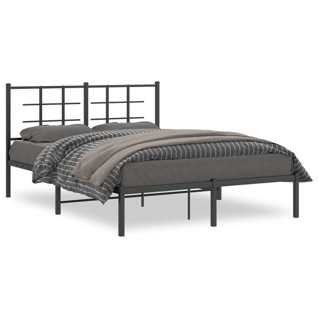 vidaXL Bettgestell, Bettrahmen mit Kopfteil Metall Schwarz 135x190 cm günstig online kaufen