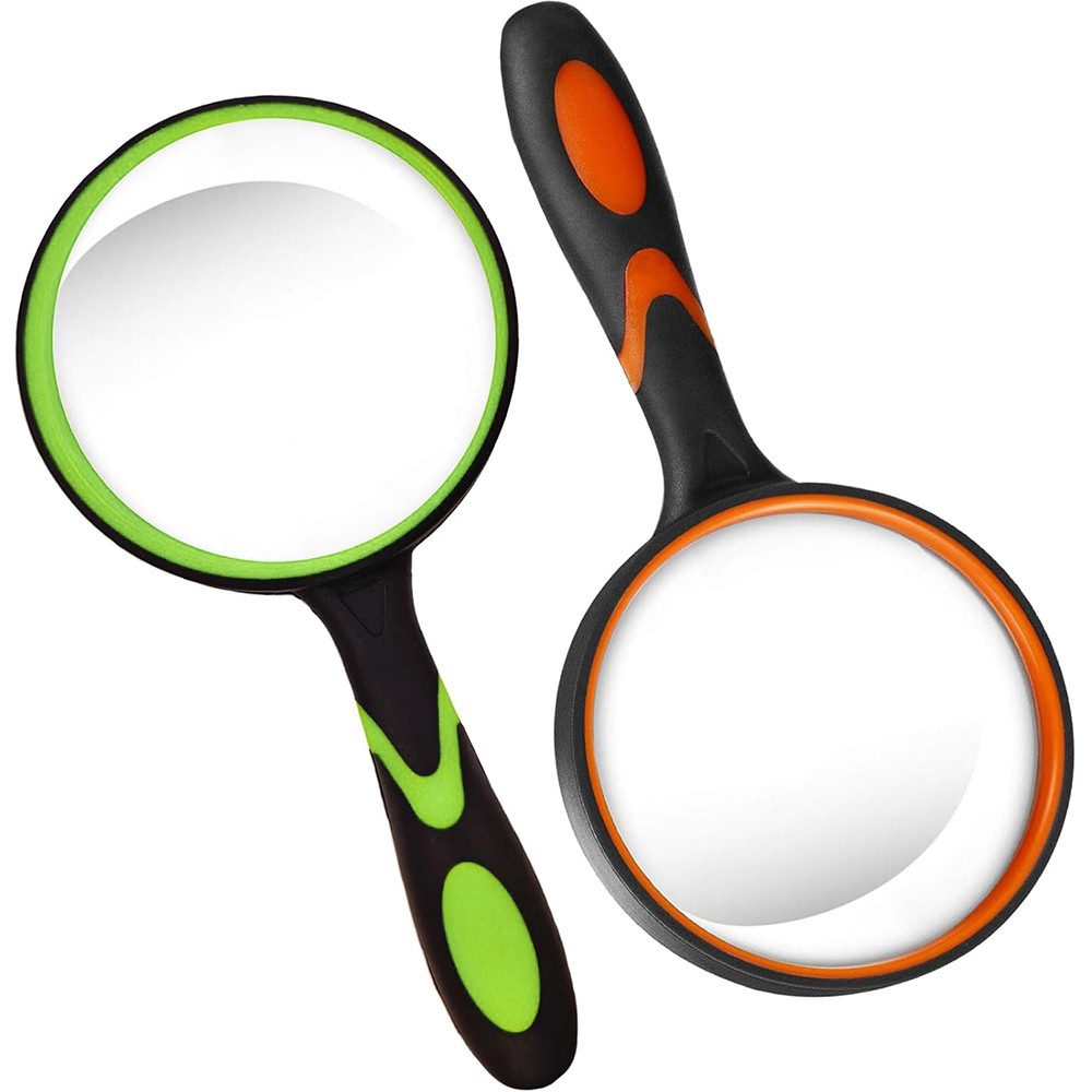 AFKSMILE Handlupe 2 Stück Lupe 10-Fach mit Echtglaslinse 80 mm, Hohe Klarheit Leselupe, 2-tlg., Bruchsicherer, Rutschfester Vergrößerungsglas für Senioren, Kinder