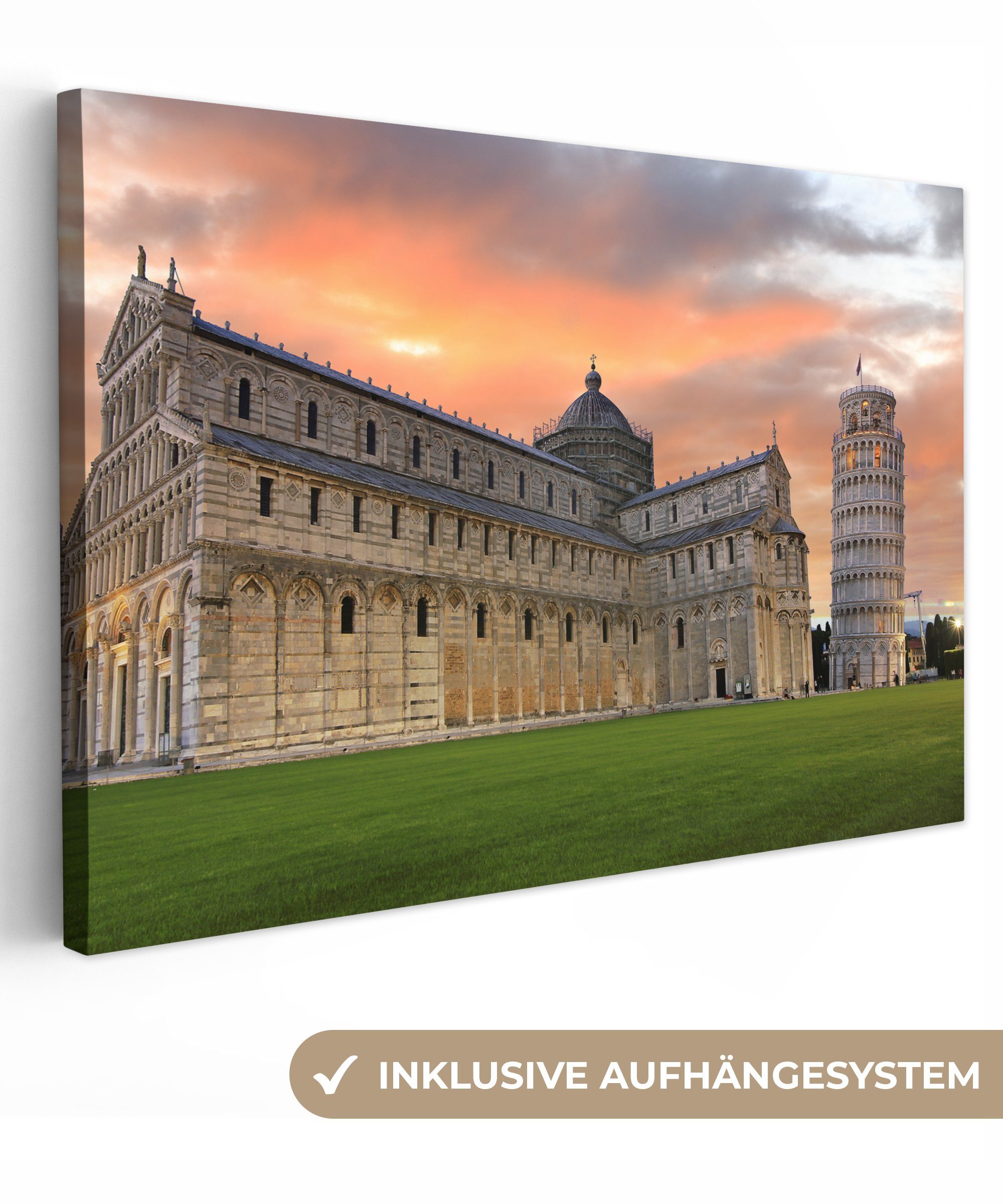 OneMillionCanvasses® Leinwandbild Turm von Pisa - Italien - Sonnenuntergang, (1 St), Wandbild Leinwandbilder, Aufhängefertig, Wanddeko, 30x20 cm