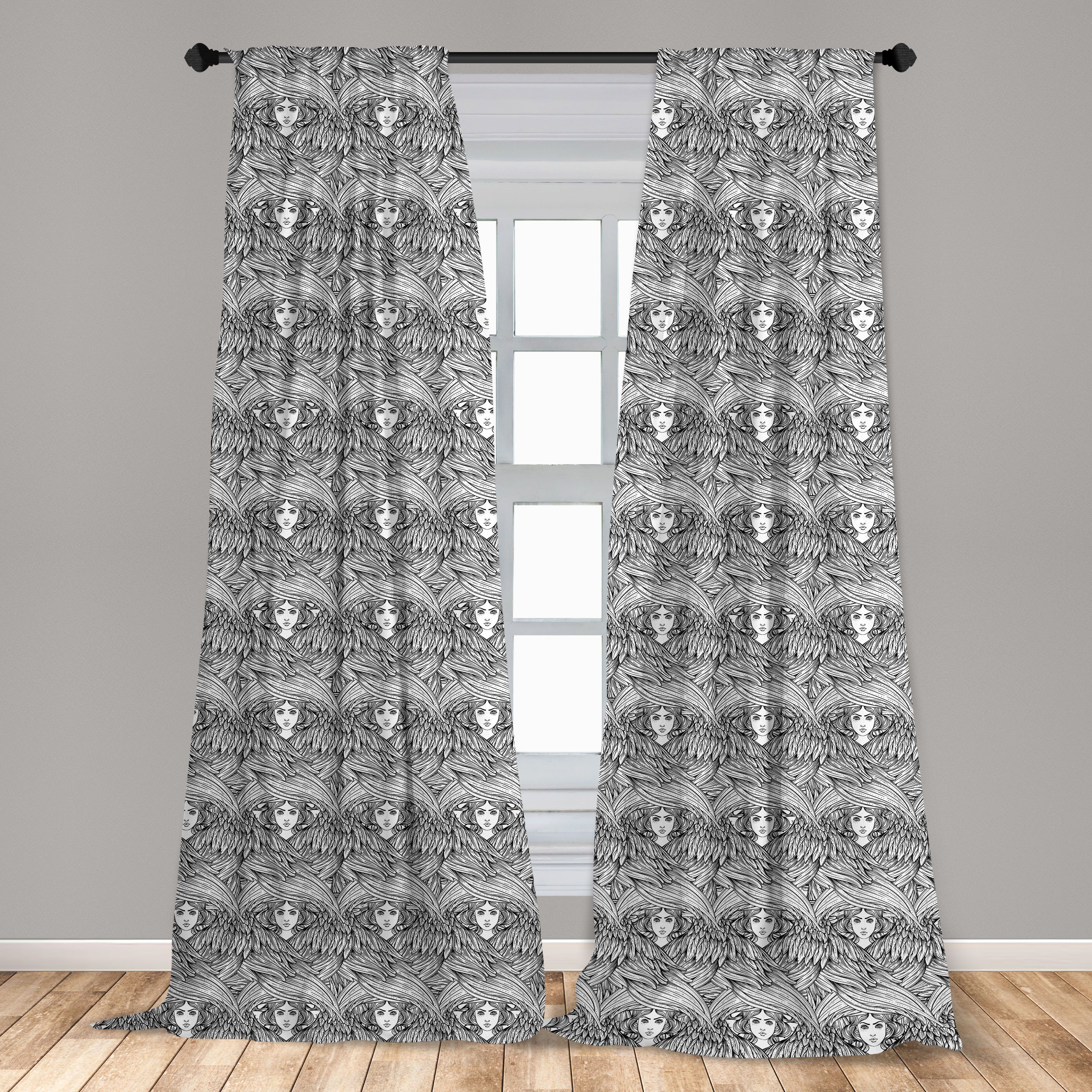 Gardine Vorhang für Frau Microfaser, gezeichnete Schlafzimmer Hand Bild Skizzieren Dekor, Abakuhaus, Heads Wohnzimmer