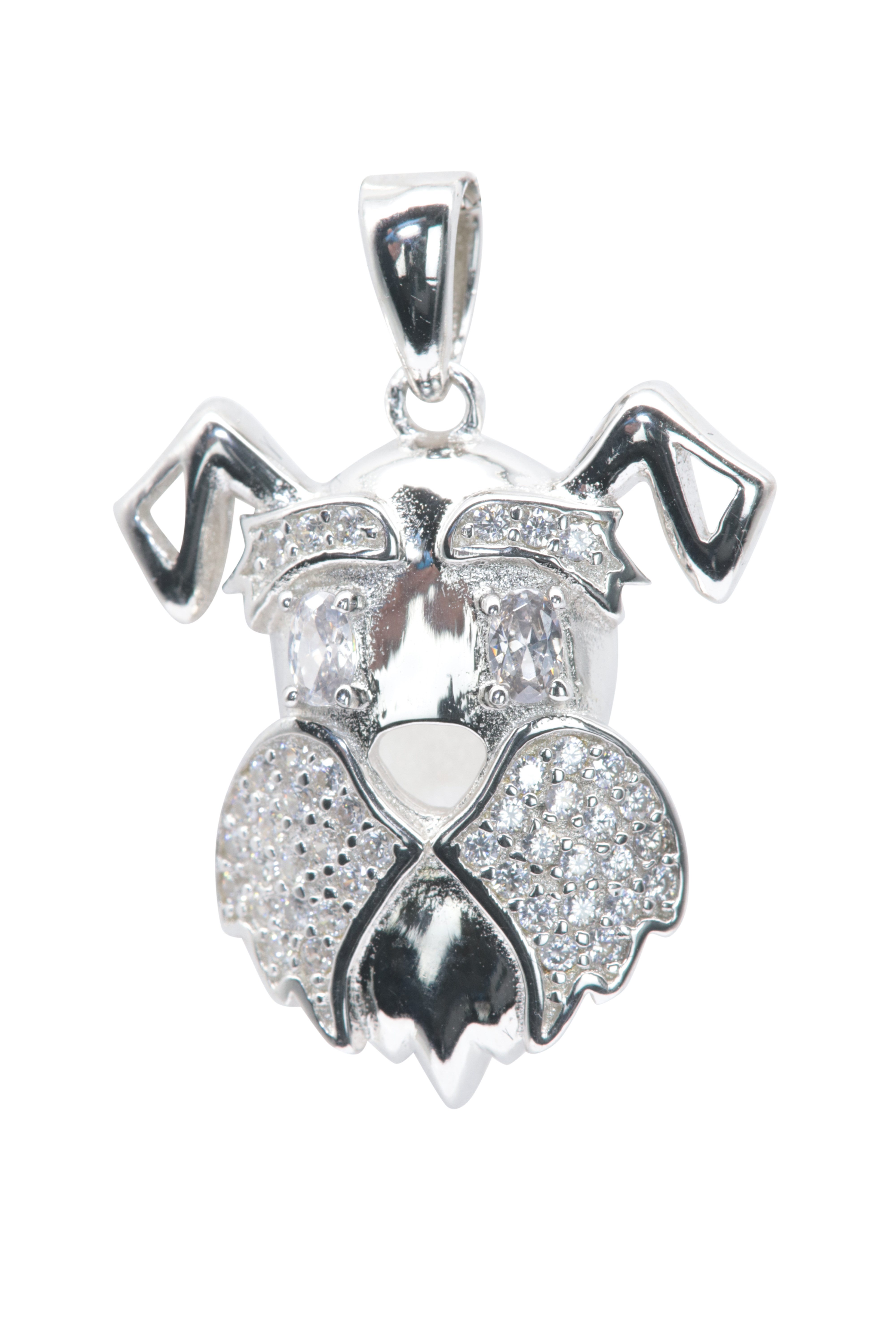 SCHEPPE SCHMUCK Kettenanhänger Hundekopf - HUND - 925 Sterling Silber - je 46 Zirkonia weiß (1-tlg., inclusive Schmuckbox), 19mm breit, 19mm hoch