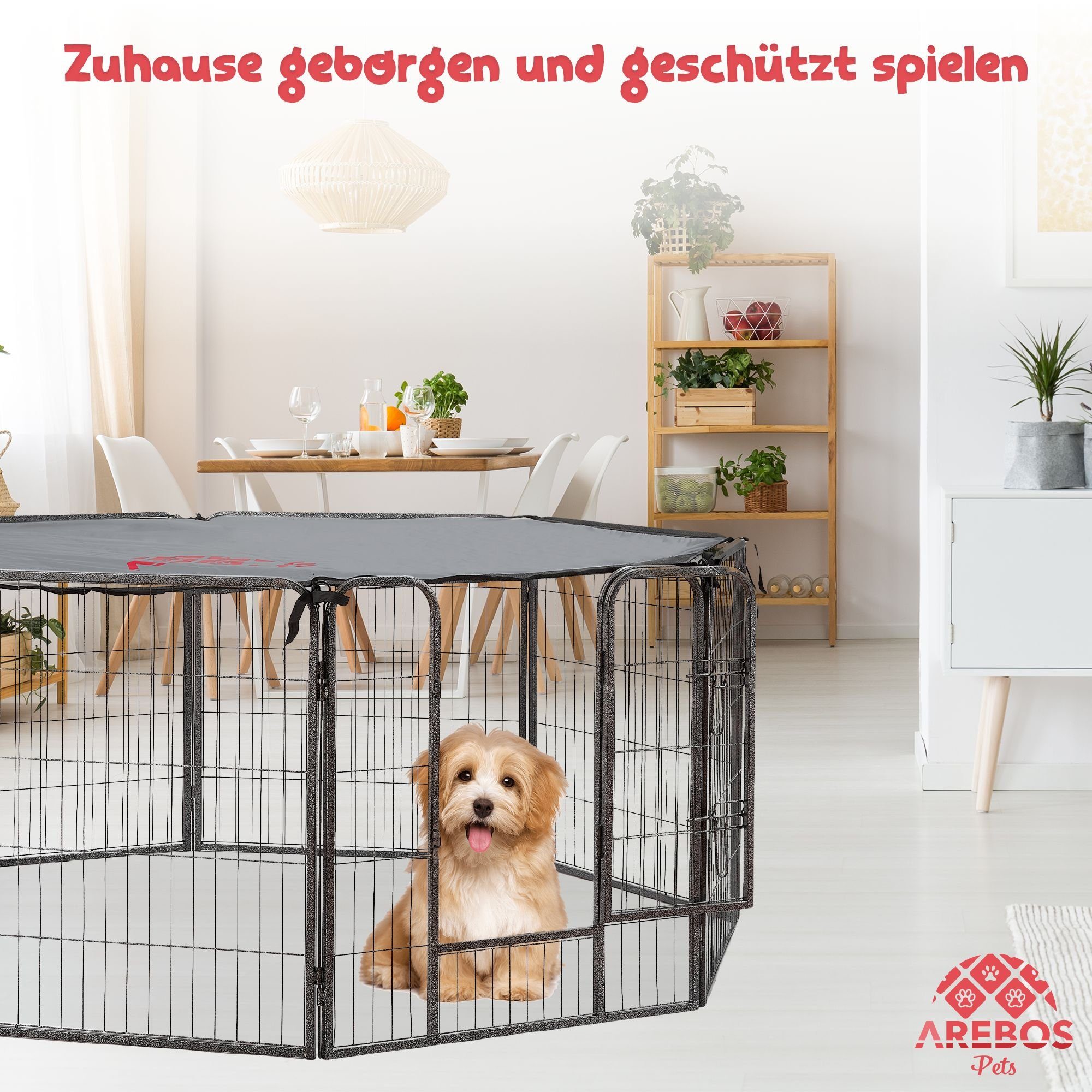 Thumbnail - Arebos Hundekäfig Welpenlaufstall Welpenauslauf Freigehege Hunde Tiere Laufstall, 80 x 80 cm