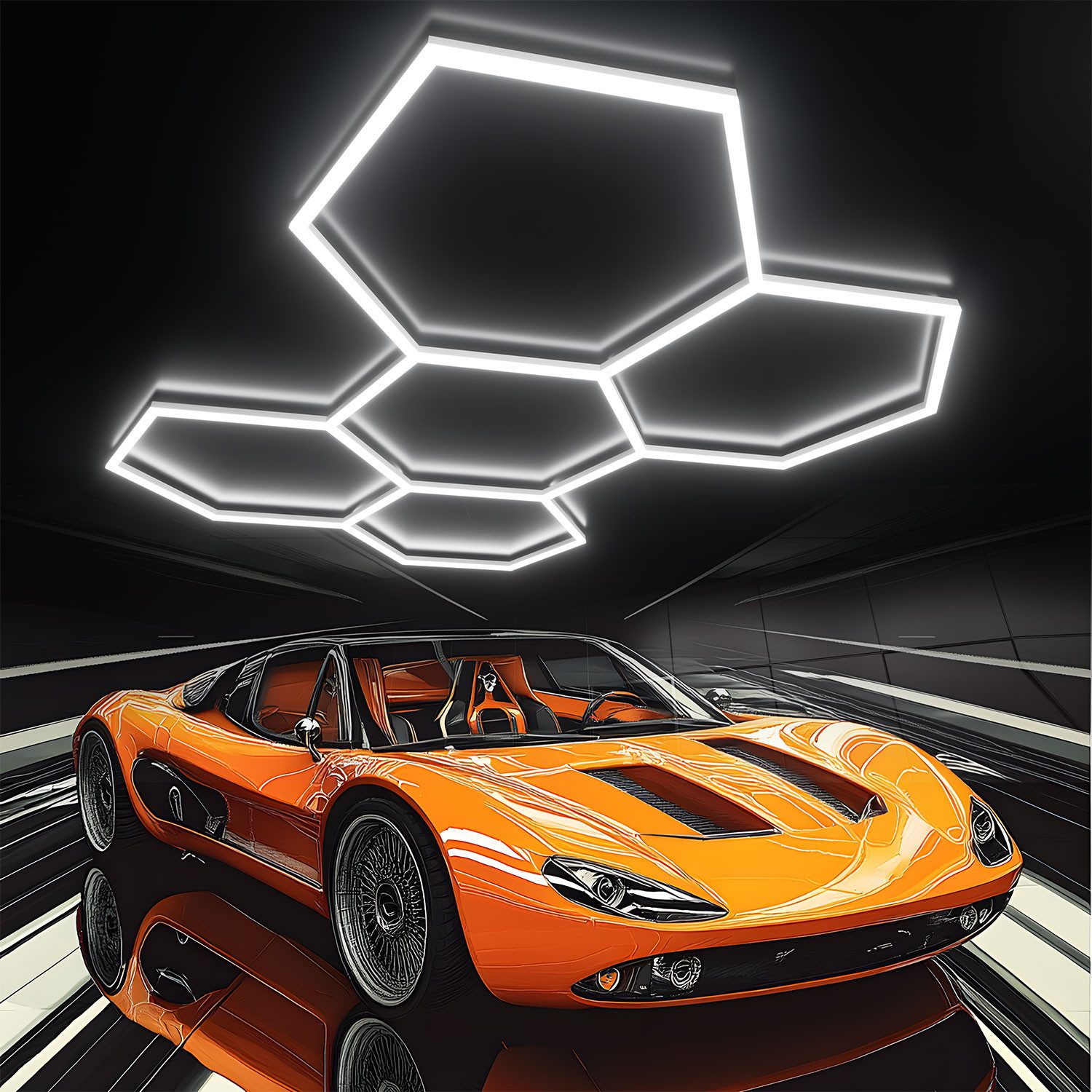 oyajia Deckenleuchte 5/14 Packs Hexagon Größer, LED Deckenleuchte Garage Light 720W 86400lm, ohne Rand, LED fest integriert, ‎Kaltweiß, LED Deckenleuchte für Garage, Studio, Parkplatz, Auto-Detailing-Shop