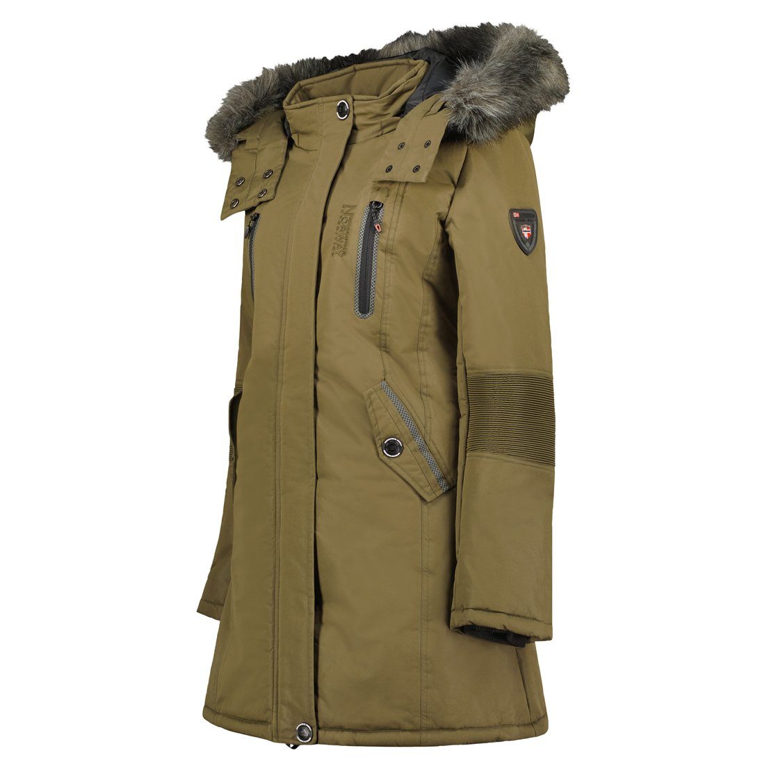 Geographical Norway Winterjacke dicke Damen Outdoor Jacke sehr warm in Unifarbe, mit abnehmbarer Kapuze, mit Stehkragen
