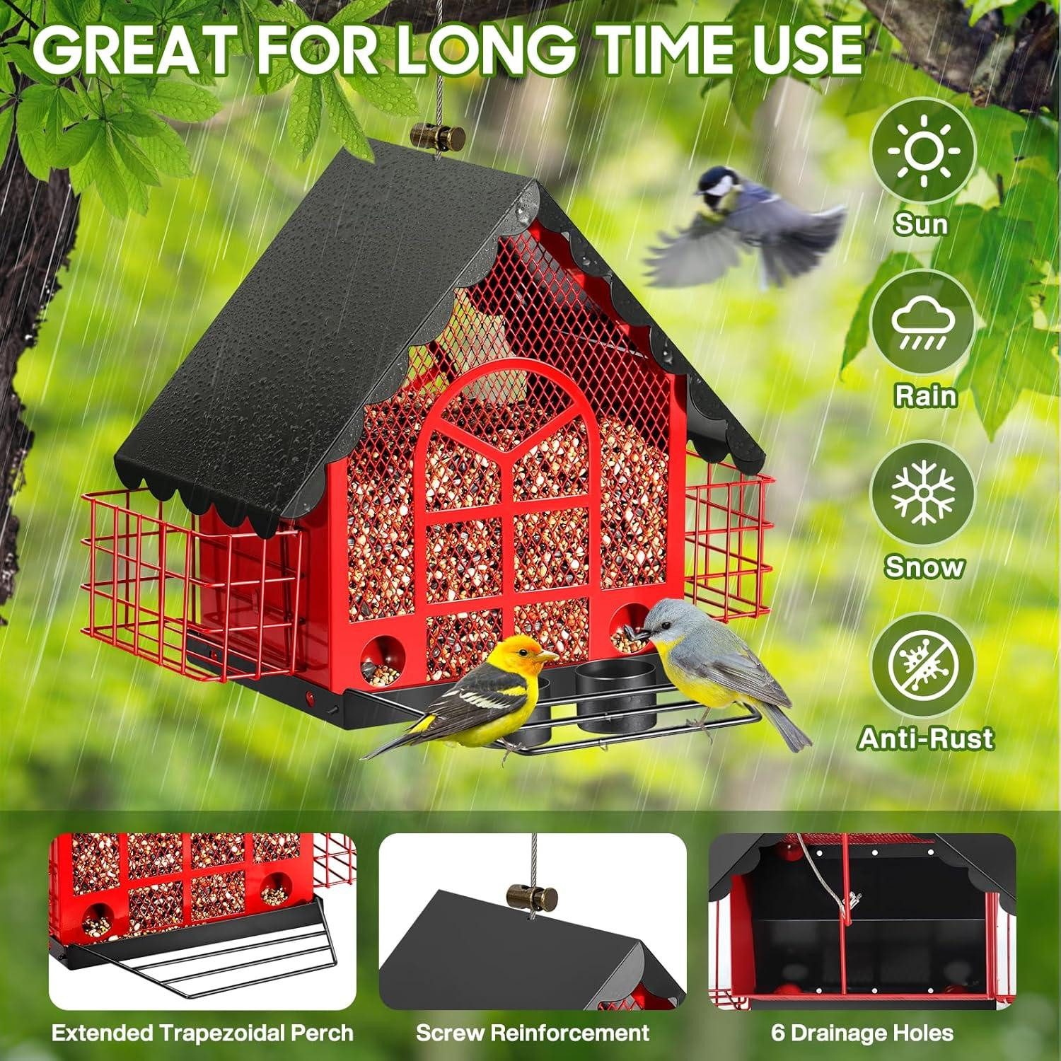 Thumbnail - LuxusKollektion Vogelhaus Vogelfutterhaus Metall für Vögel Aufhängen Kardinal Große Kapazität