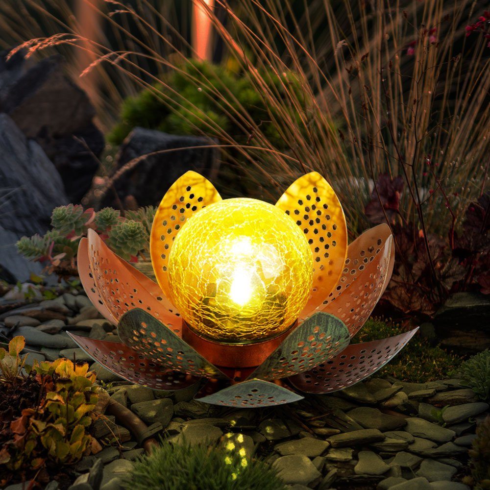 etc-shop Gartenleuchte, LED-Leuchtmittel fest verbaut, Kaltweiß, LED Garten Solar Lampe Tisch Leuchte Lotus Blume Deko Beleuchtung | Solarleuchten