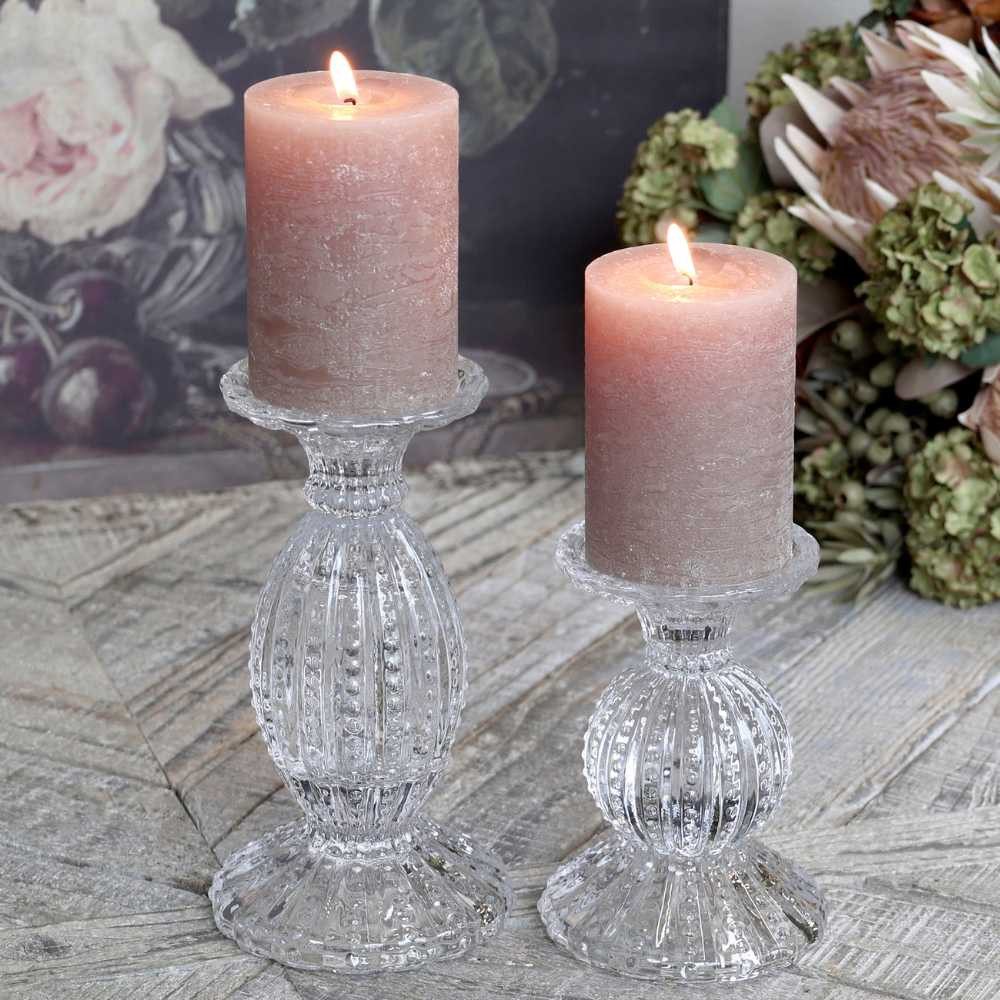 Chic Antique Kerzenhalter Chic Antique Kerzenhalter mit Perlkante Glas Klar 14x10 cm