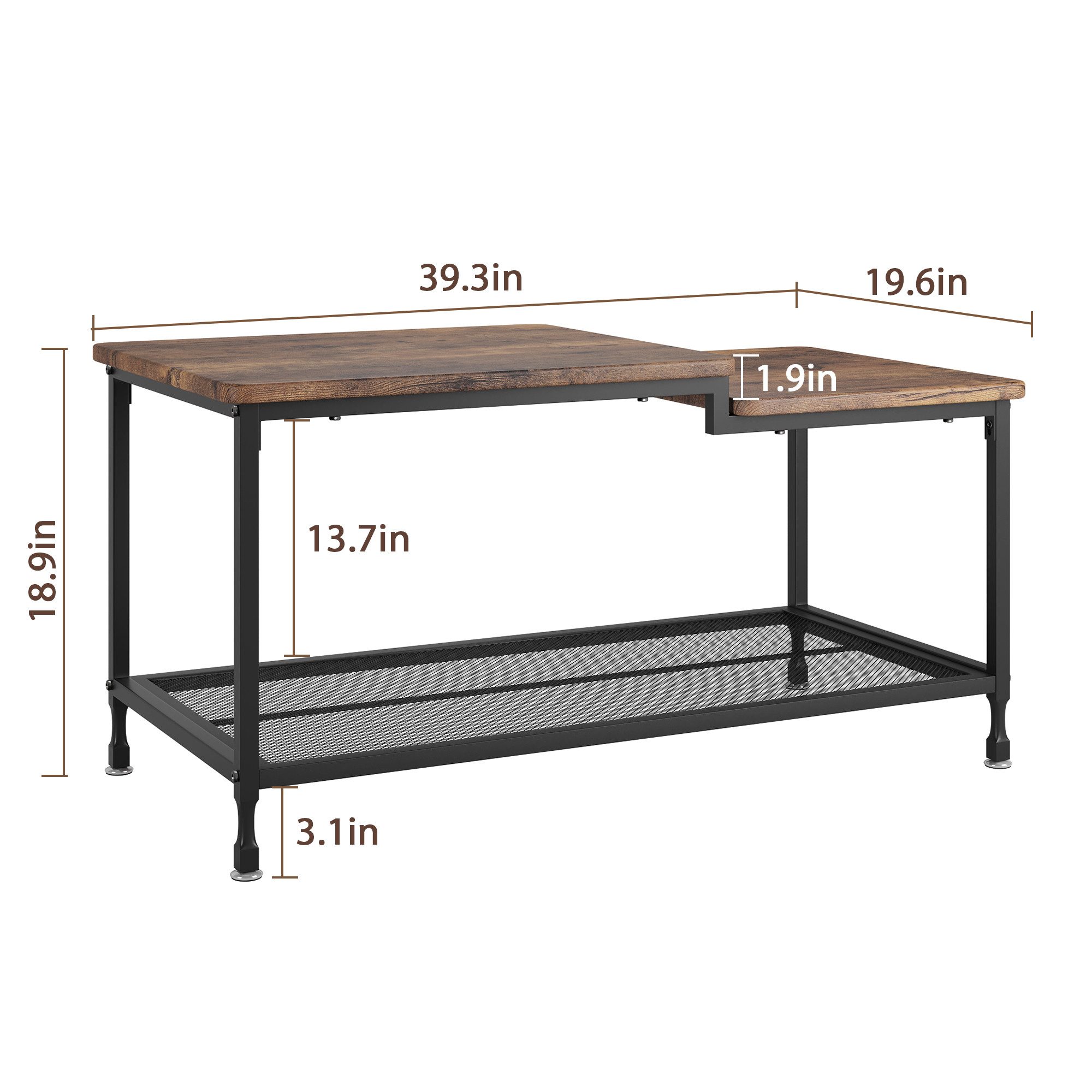 GarveeMore Couchtisch Wohnzimmertisch,2in1 industrieller Stil,mit Mesh-Rega günstig online kaufen
