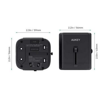 AUKEY Universal Reisestecker für 150 Länder - Reiseadapter Universalstecker Reiseadapter Standard-USB, USB-C zu USB-C, Standard-USB, Stromanschluss für bis zu 150 verschiedenen Länder, weltweite Kompatibilität und sichere Stromversorgung für unterwegs.