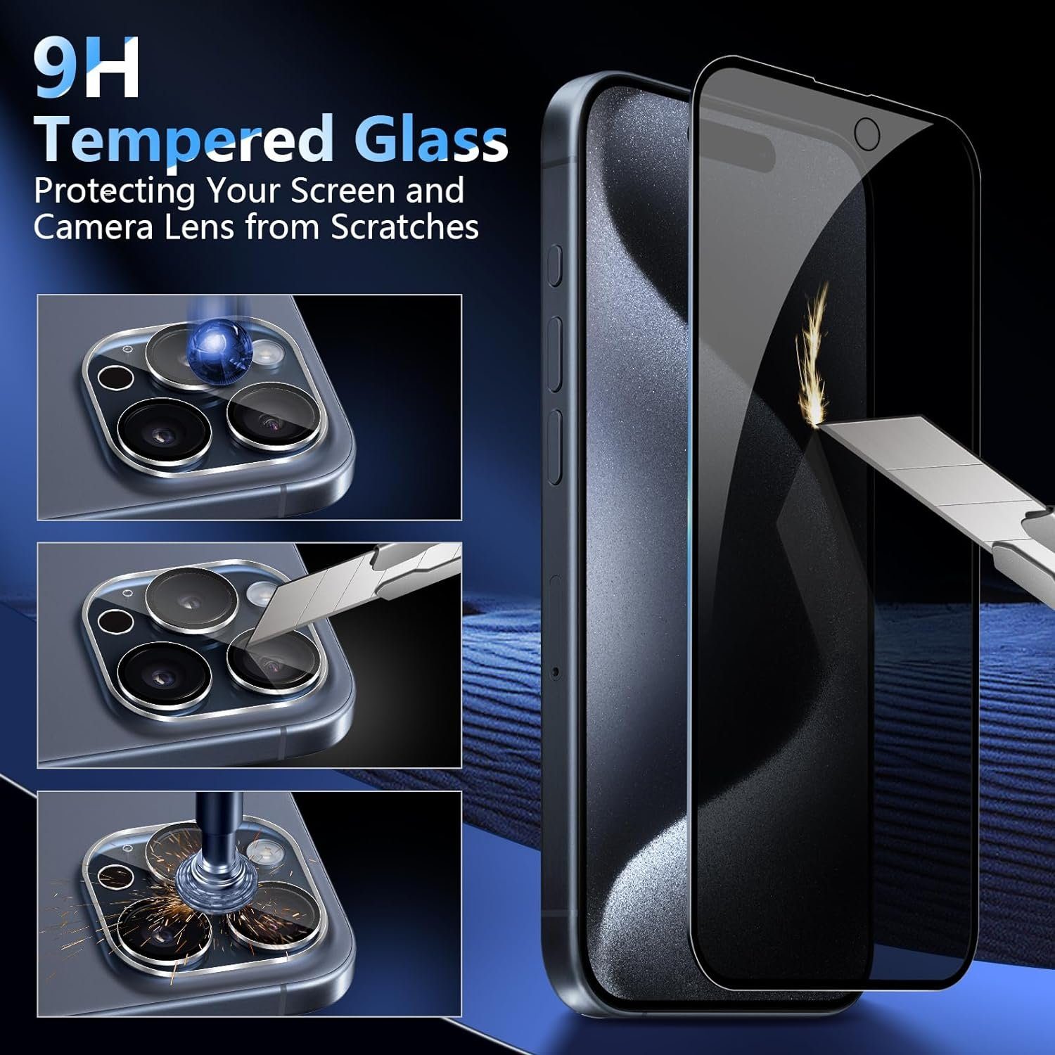 MSM Displayschutzglas 4in1 Schutzglas für iPhone 15 Pro Panzerfolie Blickschutz Anty-Spy – Bild 2 von 5