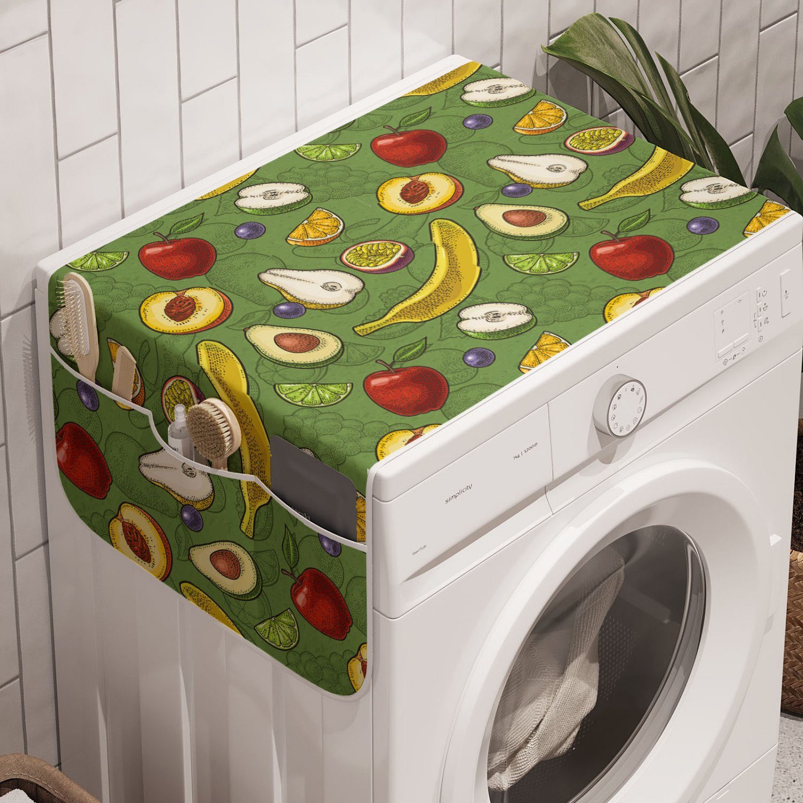 Abakuhaus Badorganizer Anti-Rutsch-Stoffabdeckung für Waschmaschine und Trockner, Früchte Avocado Äpfel Banana Lime