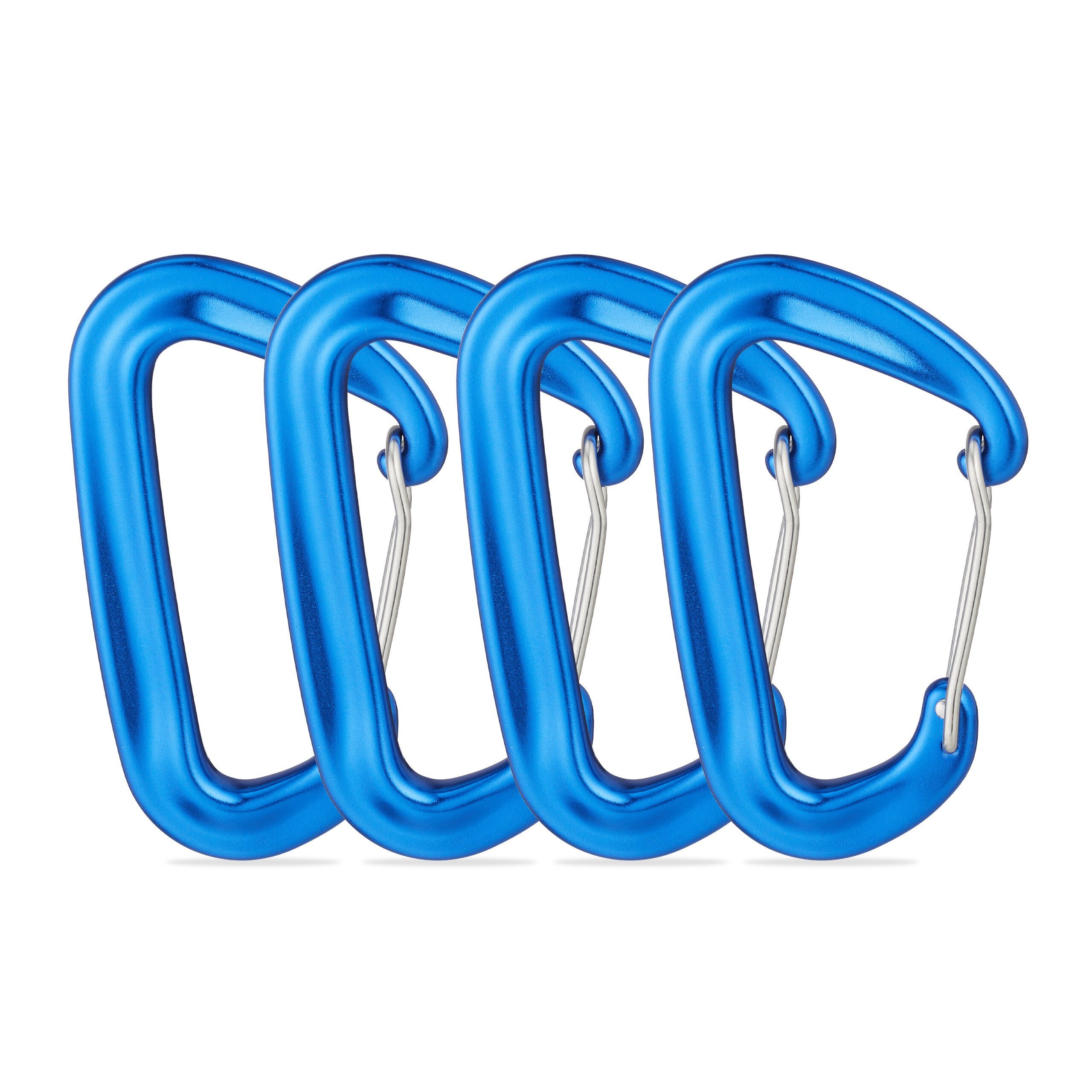 relaxdays Karabiner Karabiner Aluminium 4er Set, Blau Blau Silber