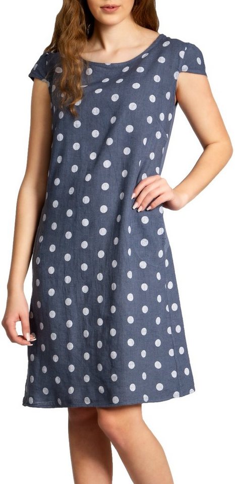 Caspar Sommerkleid SKL024 knielanges Damen Sommer Leinenkleid mit Punkte Print Luftig leicht, figurumspielende Form, mit seitlichem Jersey-Einsatz