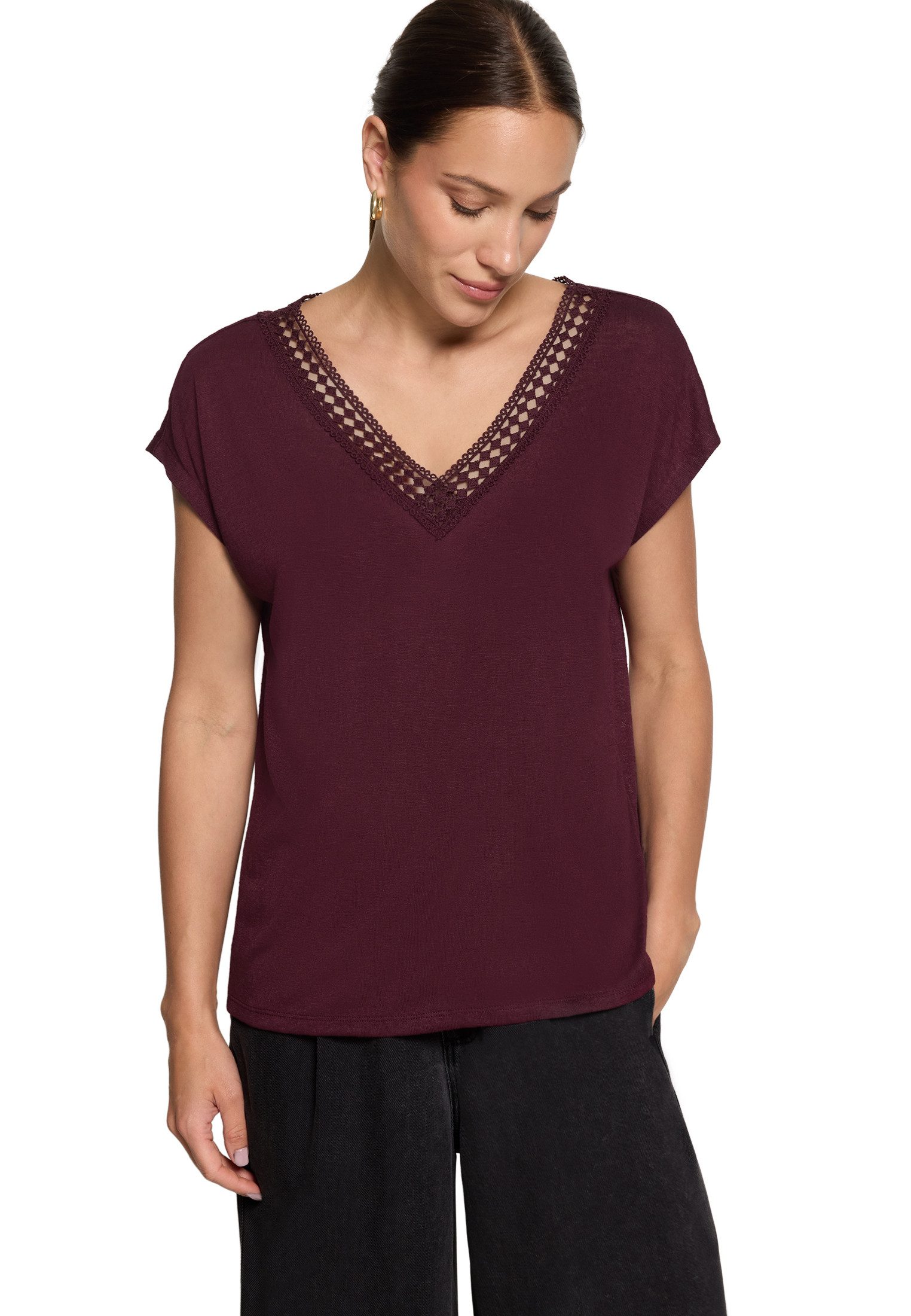 Zero T-Shirt Damen mit V-Ausschnitt (1-tlg) Spitze