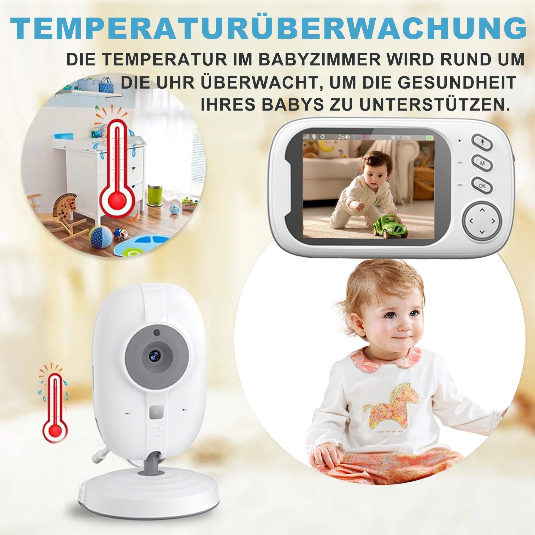 Senmudi Babyphone LCD Display mit Kamera 3,5 Zoll Video Baby Monitor, mit VOX Modus Nachtsicht Gegensprechfunktion Schlaflieder, HD-Nachtsicht 1280*720P 2100 mAh Sie können einen Alarm einstellen, für Zuhause unterwegs,Eltern Babys Kita Senioren und Patienten