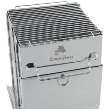 CampFeuer Holzkohlegrill Edelstahl Faltgrill, 22 x 20,5 x 27 cm, Outdoor Camping Klappgrill