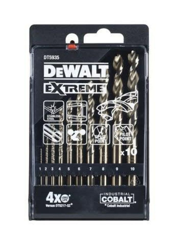 Bohrersatz DEWALT Kobaltbohrer-Set Extreme 10-teilig für Metall 1-10 mm