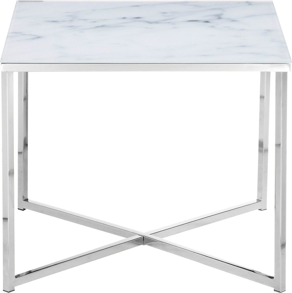 SalesFever Beistelltisch, Tischplatte Marmoroptik Weiß in Chromfarben Weiß/Chromfarben | 