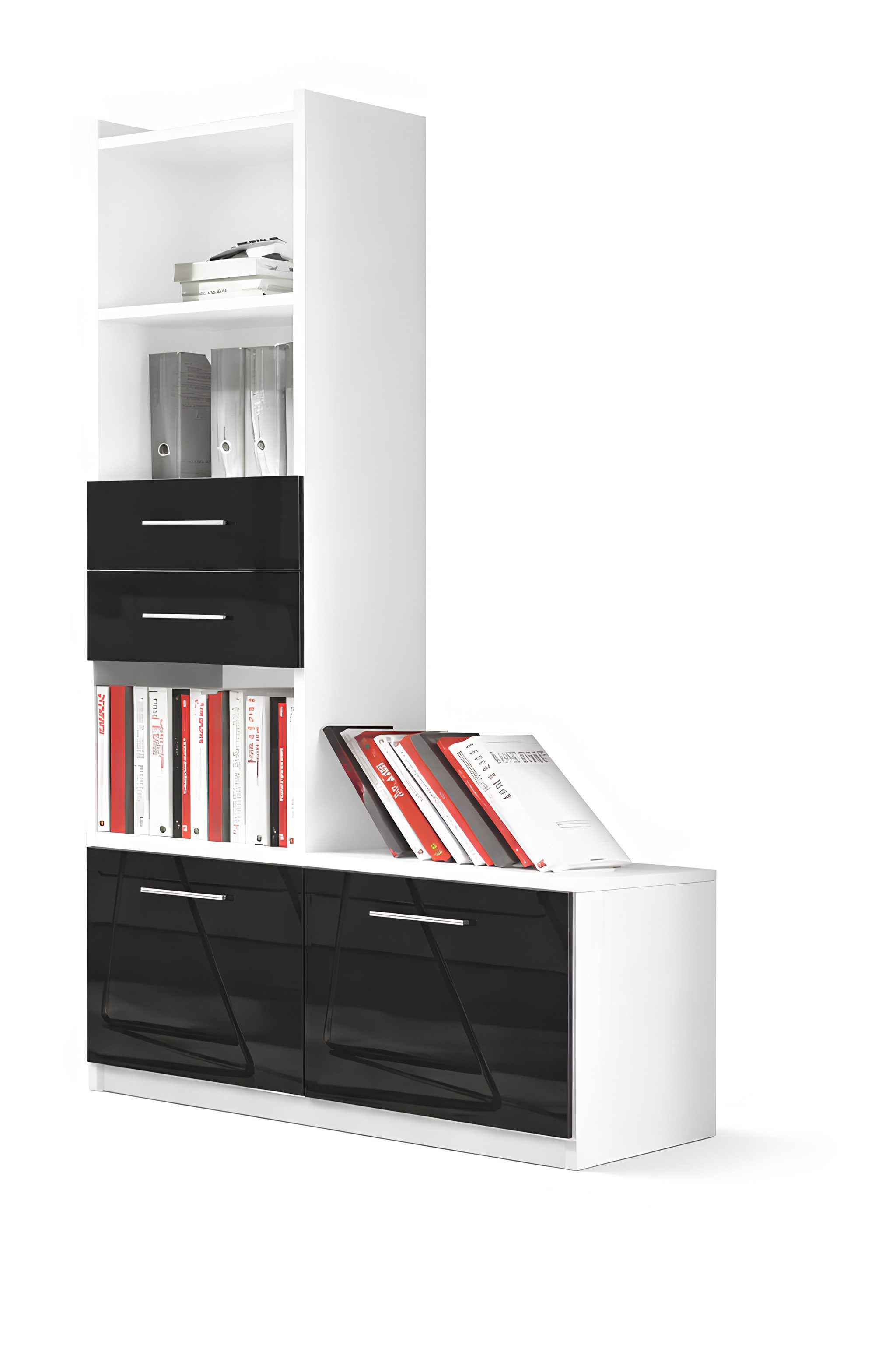 Xlmoebel Bücherregal Design Schrank Hochglanz Regal in Grau Weiß für modernes SOFORT, Hergestellt in Europa