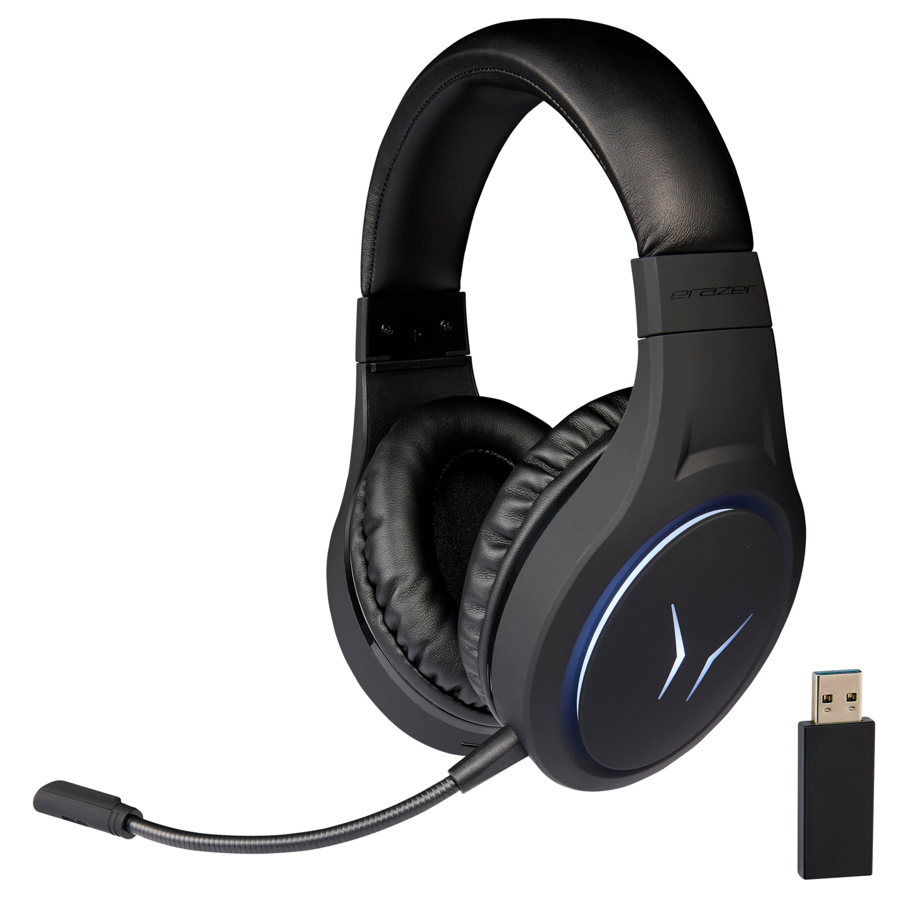 Medion® ERAZER X83010 Wireless Gaming Headset Over Ear 40mm 32 Ohm Bass Over-Ear-Kopfhörer (Beleuchtet, EIN/AUS-Schalter, Ergonomisch, Gaming, Integriertes Mikrofon, Wiederaufladbar, Kopfhörerbuchse, Lautstärkeregler)
