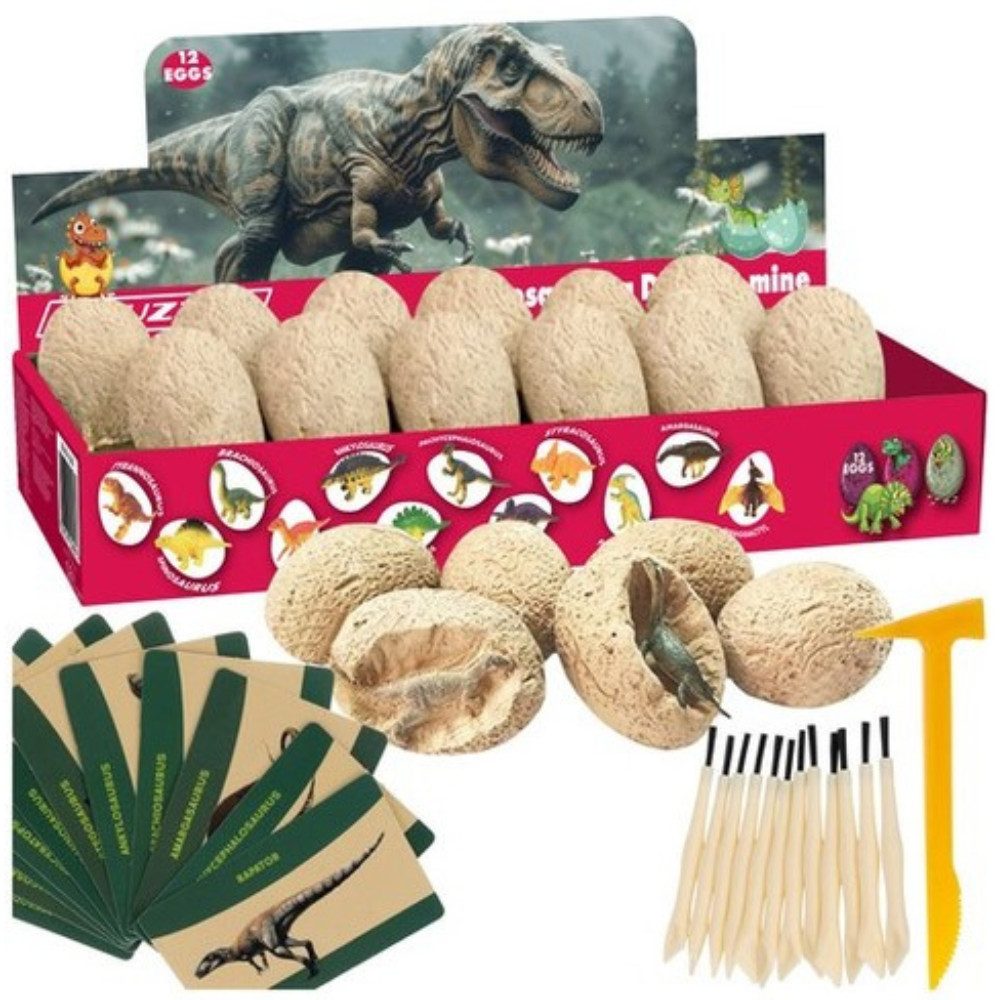 KRUZZEL Spielwelt Dinosauriereier Excavations, (Spar-Set, 12-tlg., spannend interaktiv), Tauchen Sie das Ei einfach in warmes Wasser