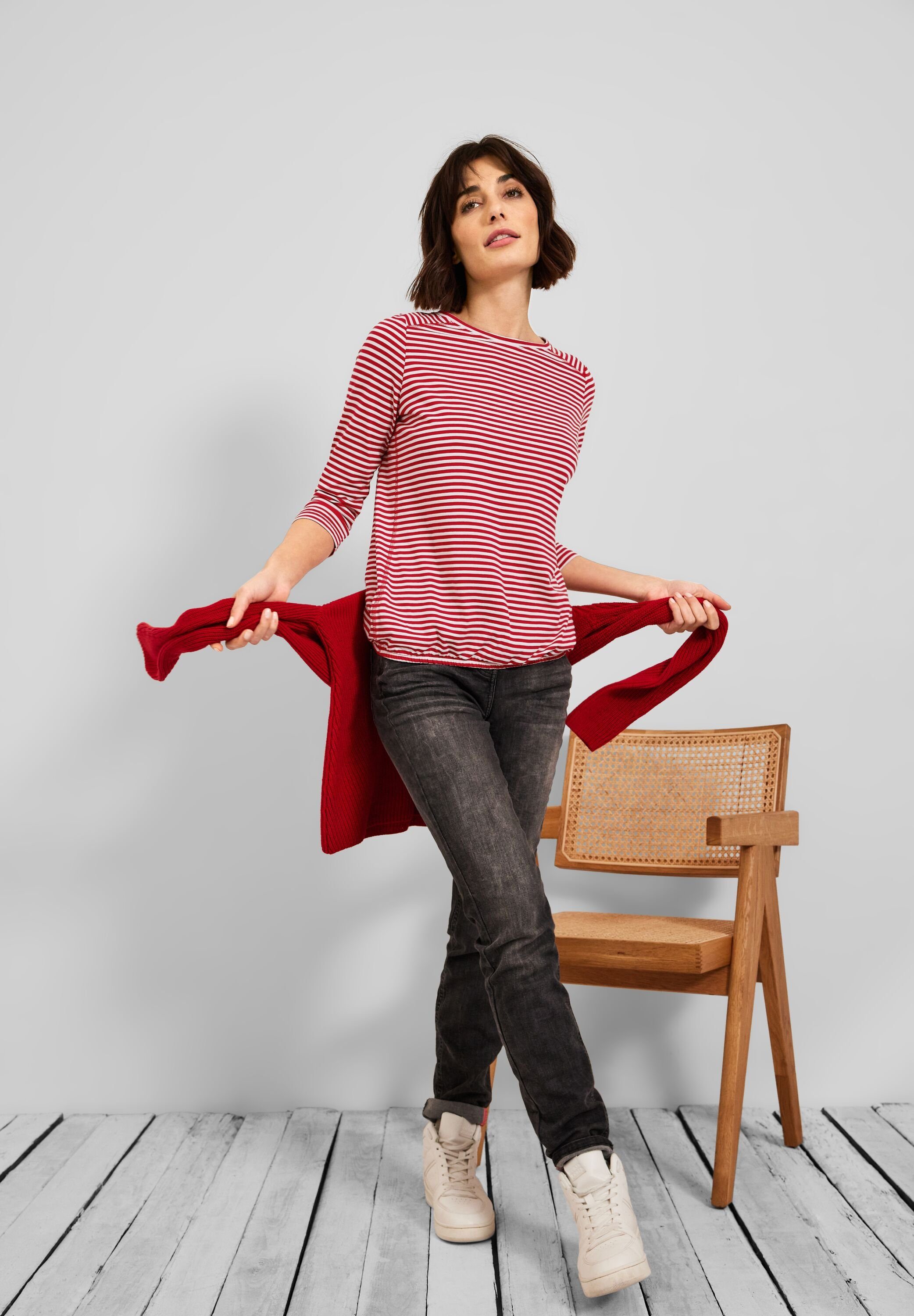 3/4-Arm-Shirt fruity U-Boot-Ausschnitt mit red Cecil