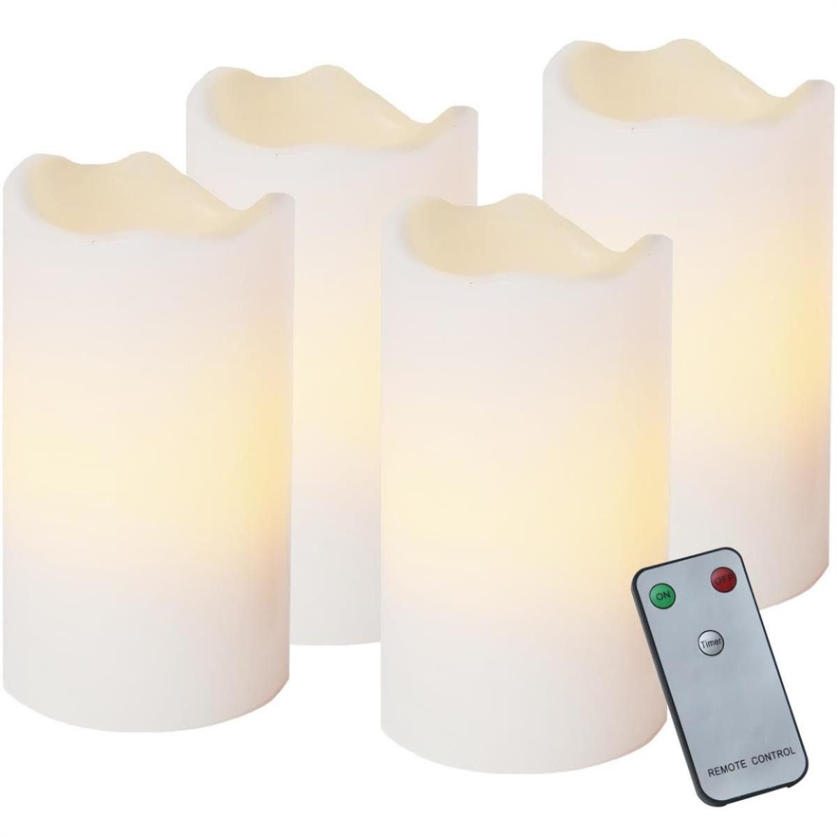 MARELIDA LED-Kerze LED Kerzenset Adventskerzen Echtwachs flackernd Timer Fernb. 4St weiß (4-tlg)