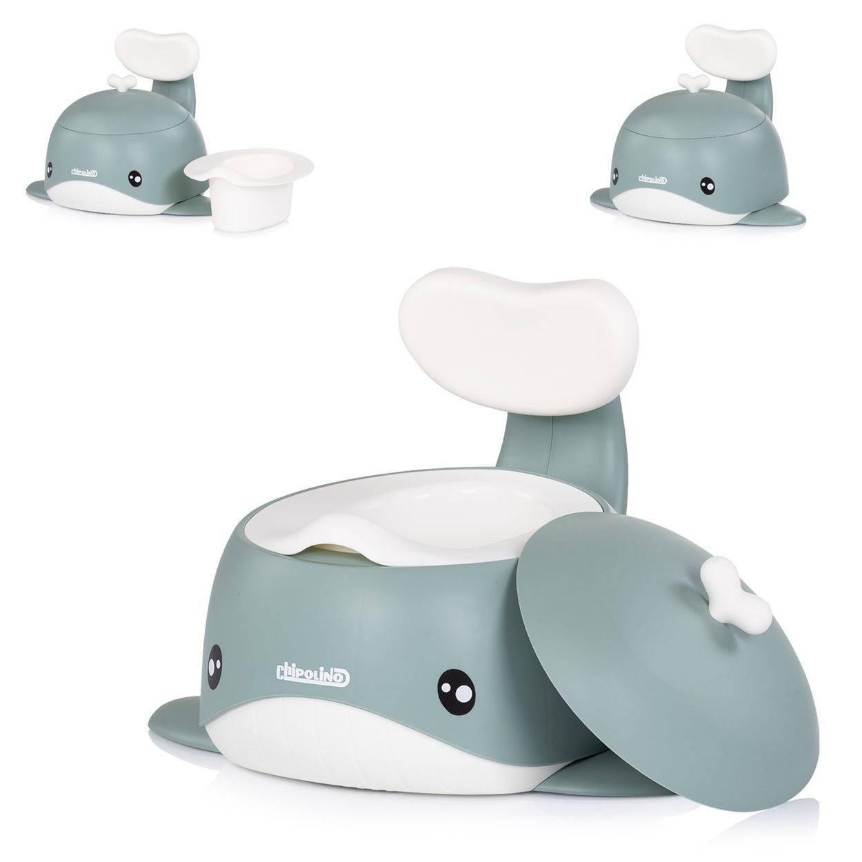 Chipolino Töpfchen Wal, Innenbehälter, Deckel, Rückenlehne, bis 15 kg, rutschfeste Basis