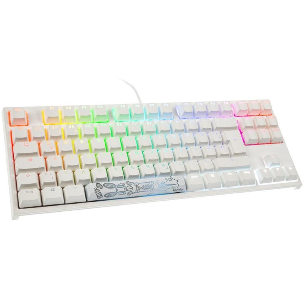 Ducky ONE 2 TKL PBT Gaming-Tastatur (MX-Blue, mechanisch, RGB LED Beleuchtung, deutsches Layout, QWERTZ, Weiß)