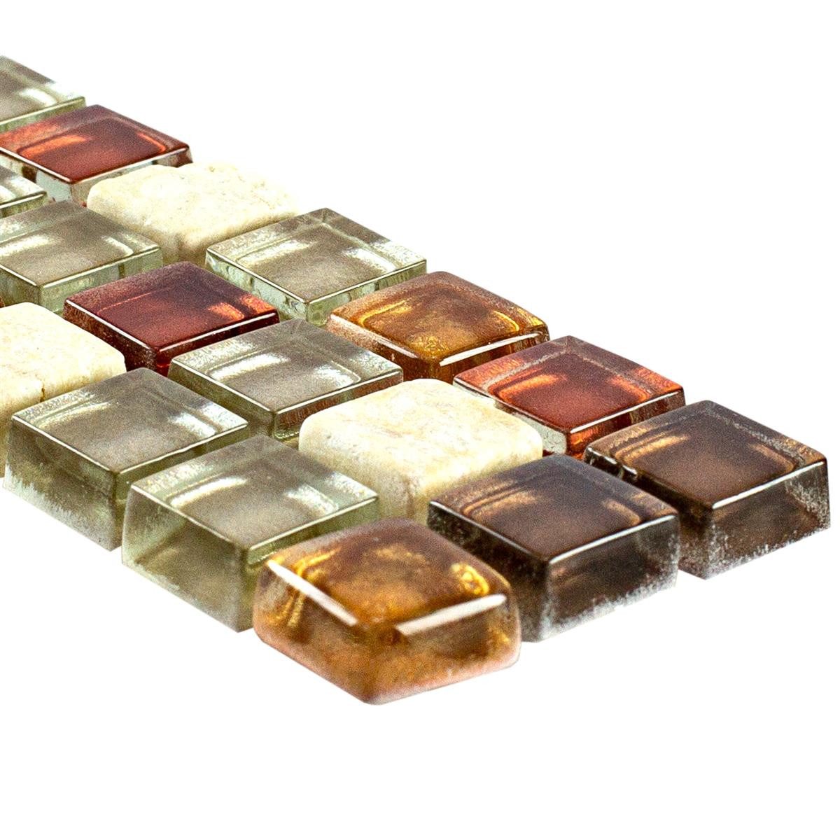 Mosafil Mosaikfliesen Glas Naturstein Bordüre Sparta Cream Bronze Gold, Glas-Marmor 30.000x4.800, gold-bronze-cream, Verlegefertig auf ein Netz geklebt - Wasserfest