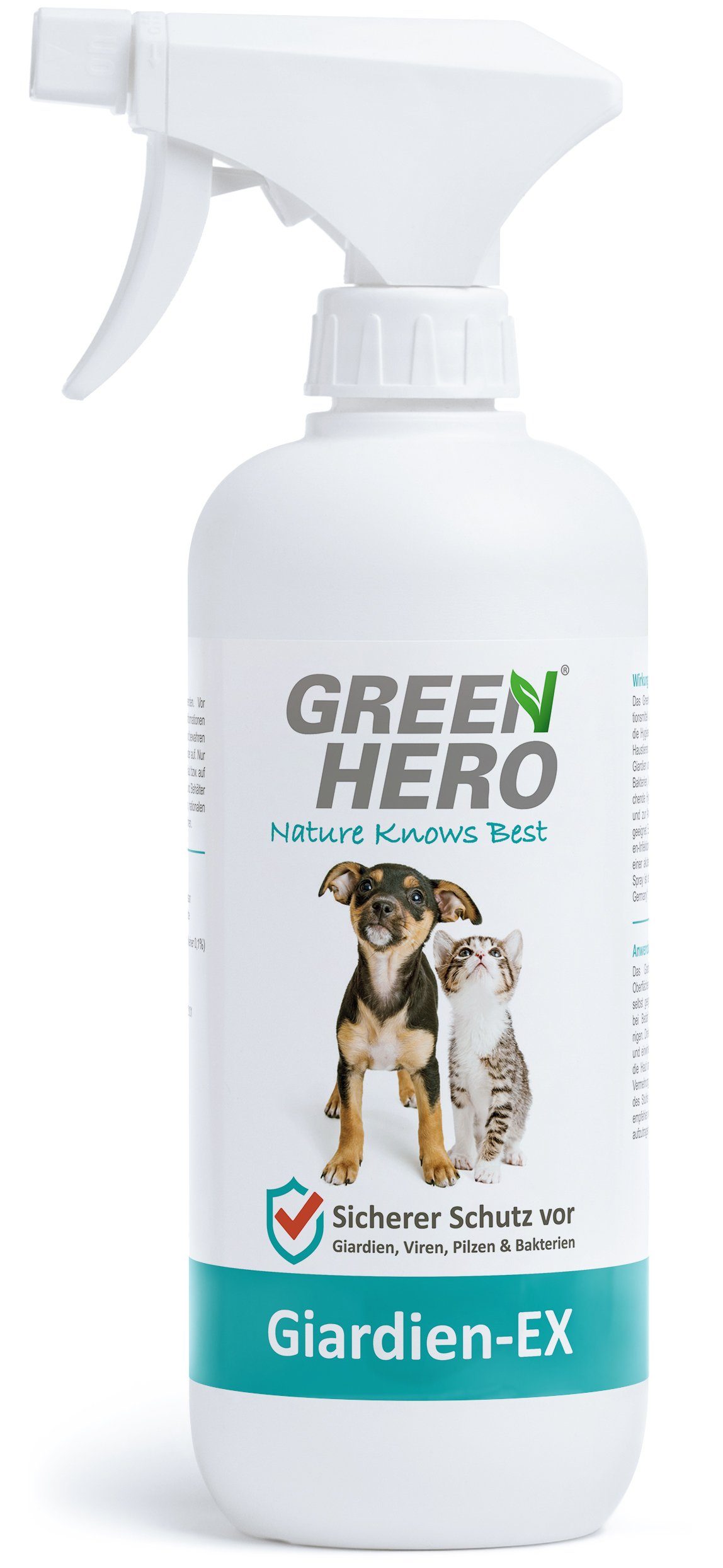 GreenHero Fellpflege Giardien-Ex schützt Hund & Katze vor Bakterien, Viren  & Pilzen, 500 ml