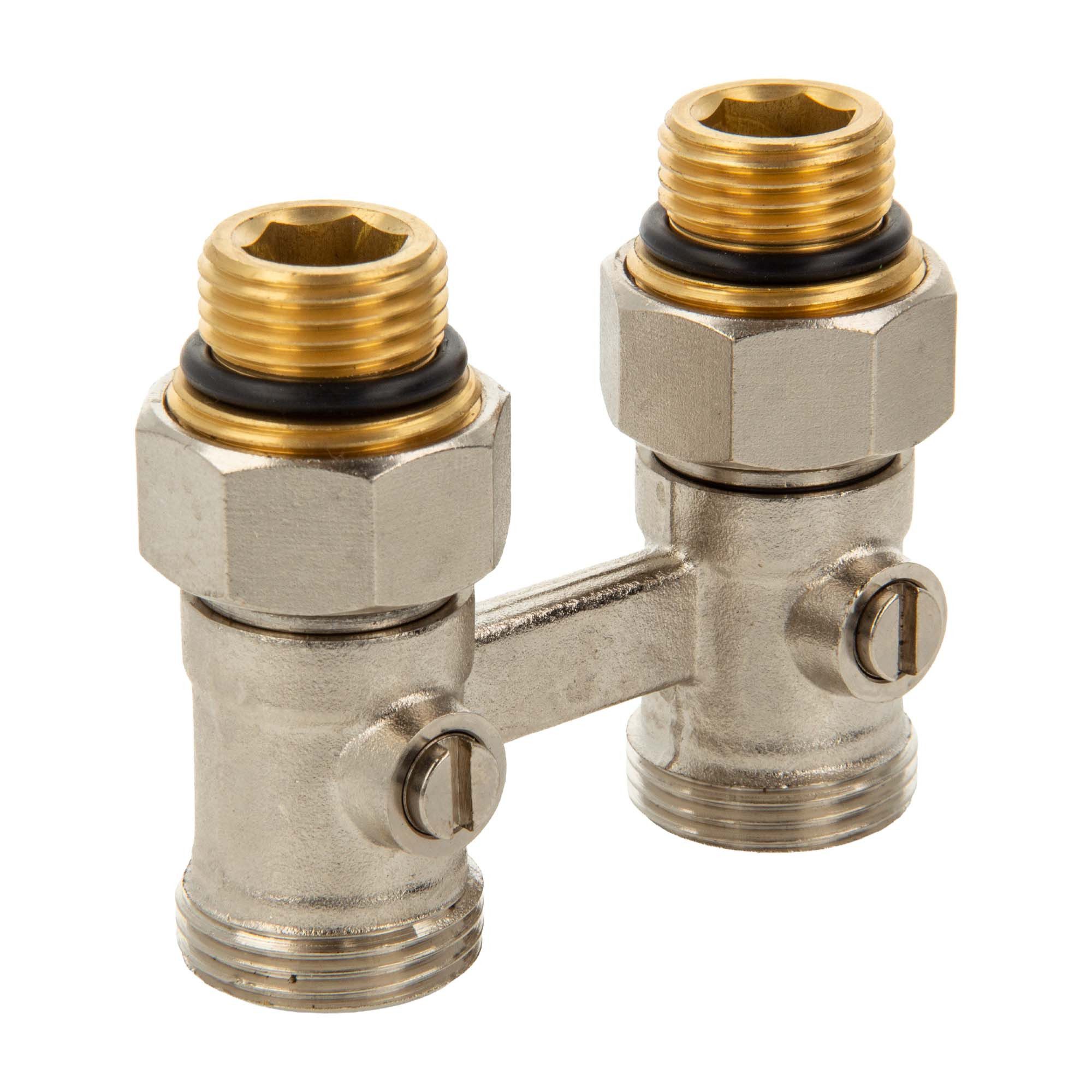 tecuro Heizkörper Hahnblock-Verschraubung für 2-Rohrbetrieb, 50 mm, Durchgangsform