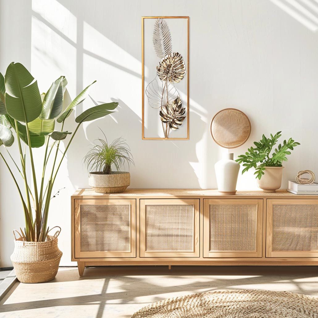 Kobolo Wandbild Metallbild GOLDEN MONSTERA aus Metall in weiß gold, Modern