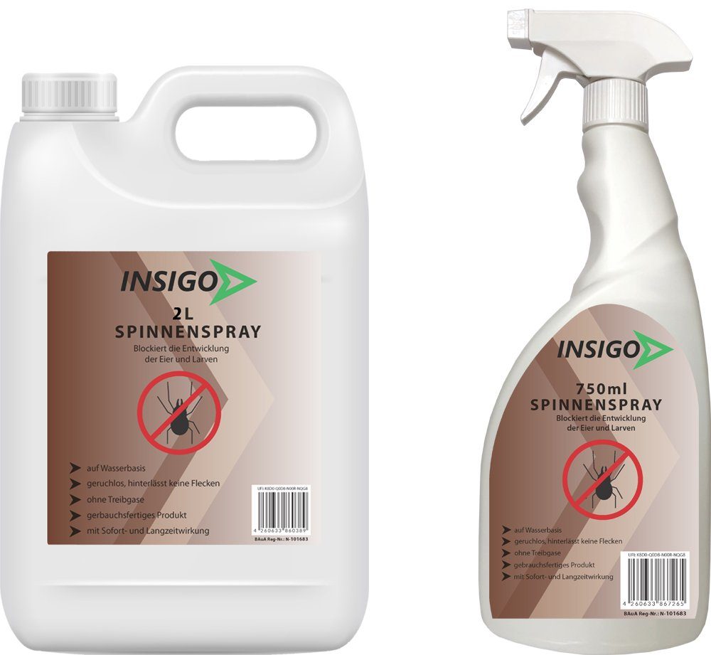 INSIGO Insektenspray Spinnen-Spray Hochwirksam gegen Spinnen, 2.75 l, auf Wasserbasis, geruchsarm, brennt / ätzt nicht, mit Langzeitwirkung