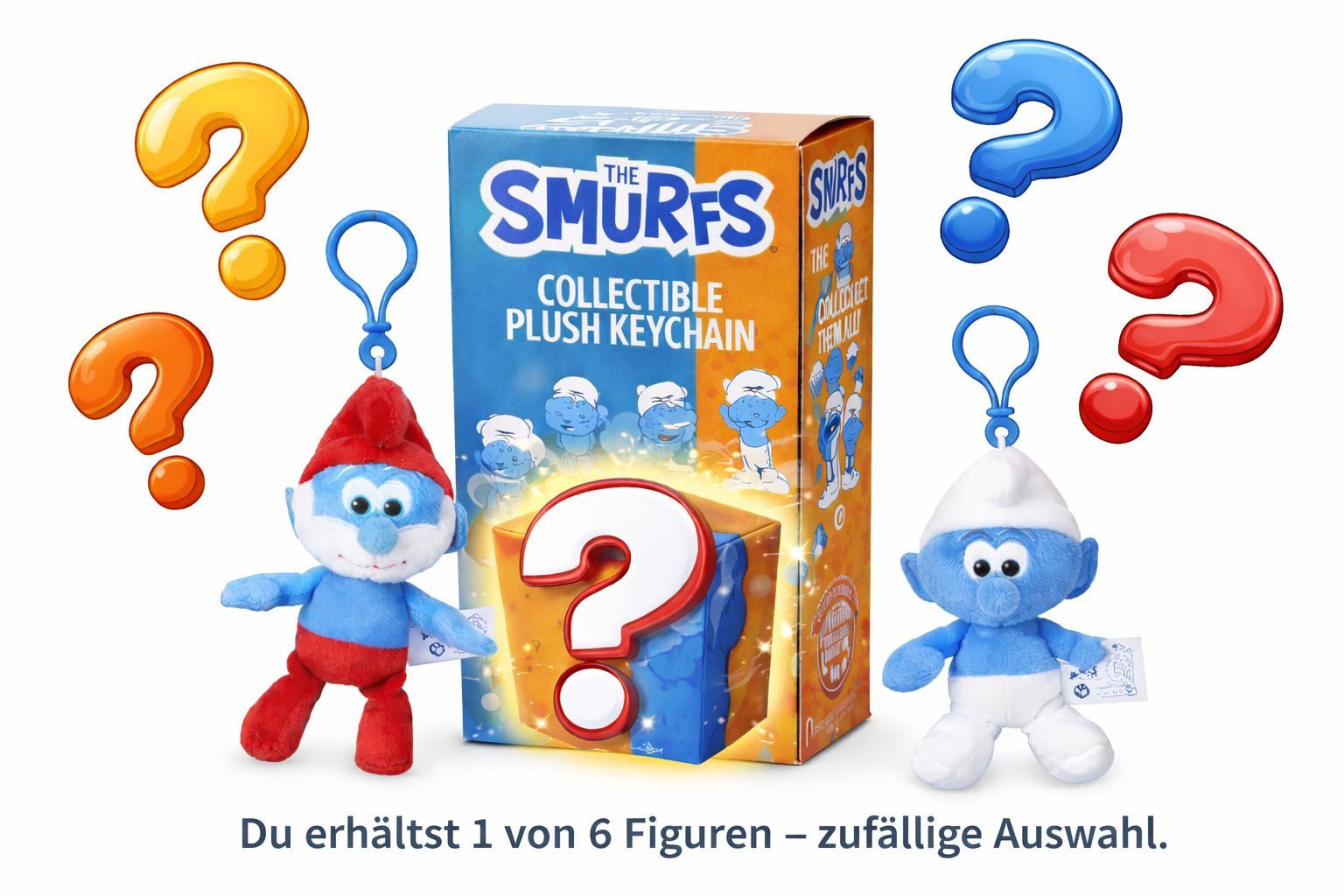 Dinotoys Schlüsselanhänger Schlümpfe Blindpack Plüsch Anhänger Bagclip 16 cm Überraschung (Set, 1-tlg., Geschenk-Set), Zufällige Schlumpf Figur im Blindpack mit Clip zum Sammeln