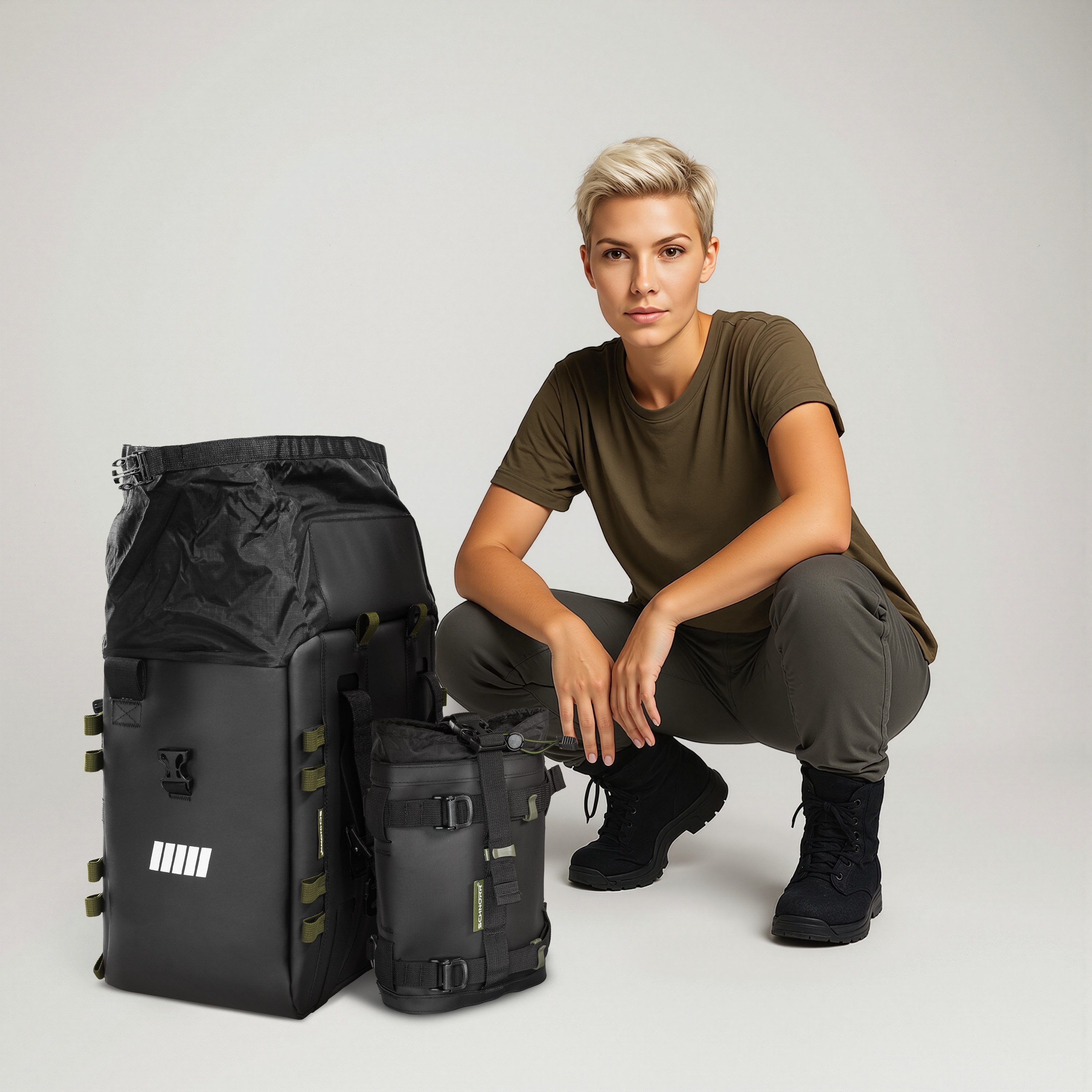 SCHNORR Gepäckträgertasche Motorrad Gepäck-Bundle: Flaschenhalter + Seitentasche L 38L von SCHNOR